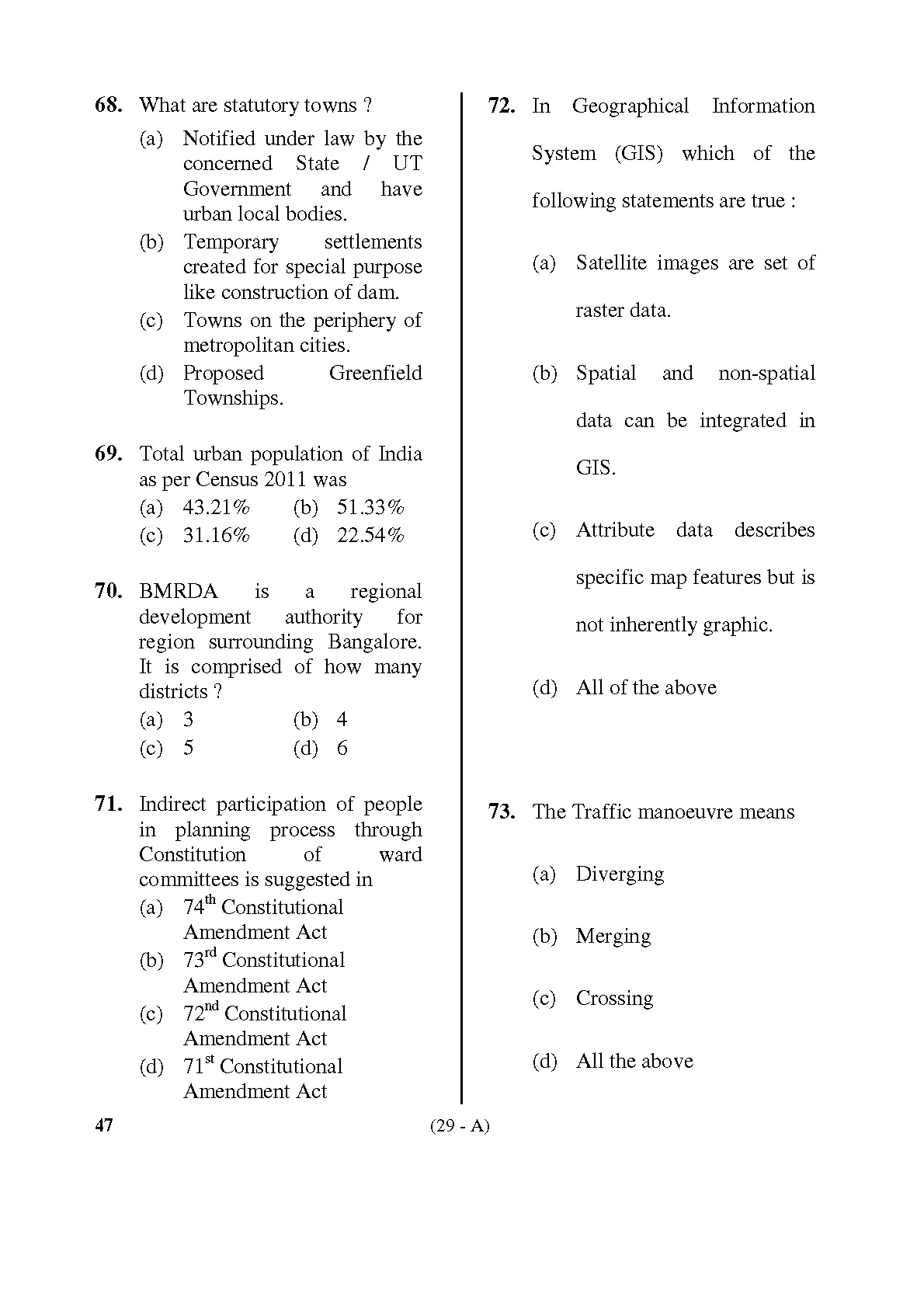 Karnataka PSC Town Planners Exam Sample Question Paper 28