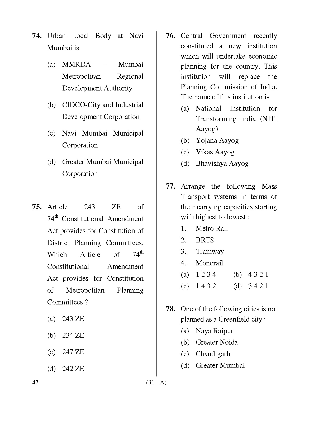 Karnataka PSC Town Planners Exam Sample Question Paper 30