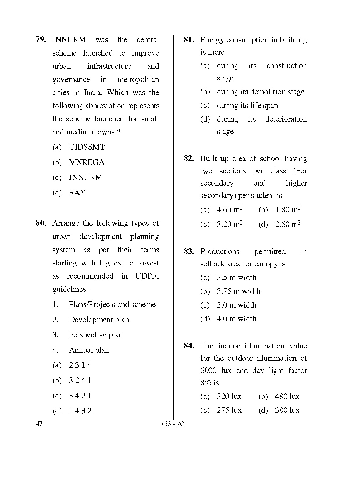 Karnataka PSC Town Planners Exam Sample Question Paper 32