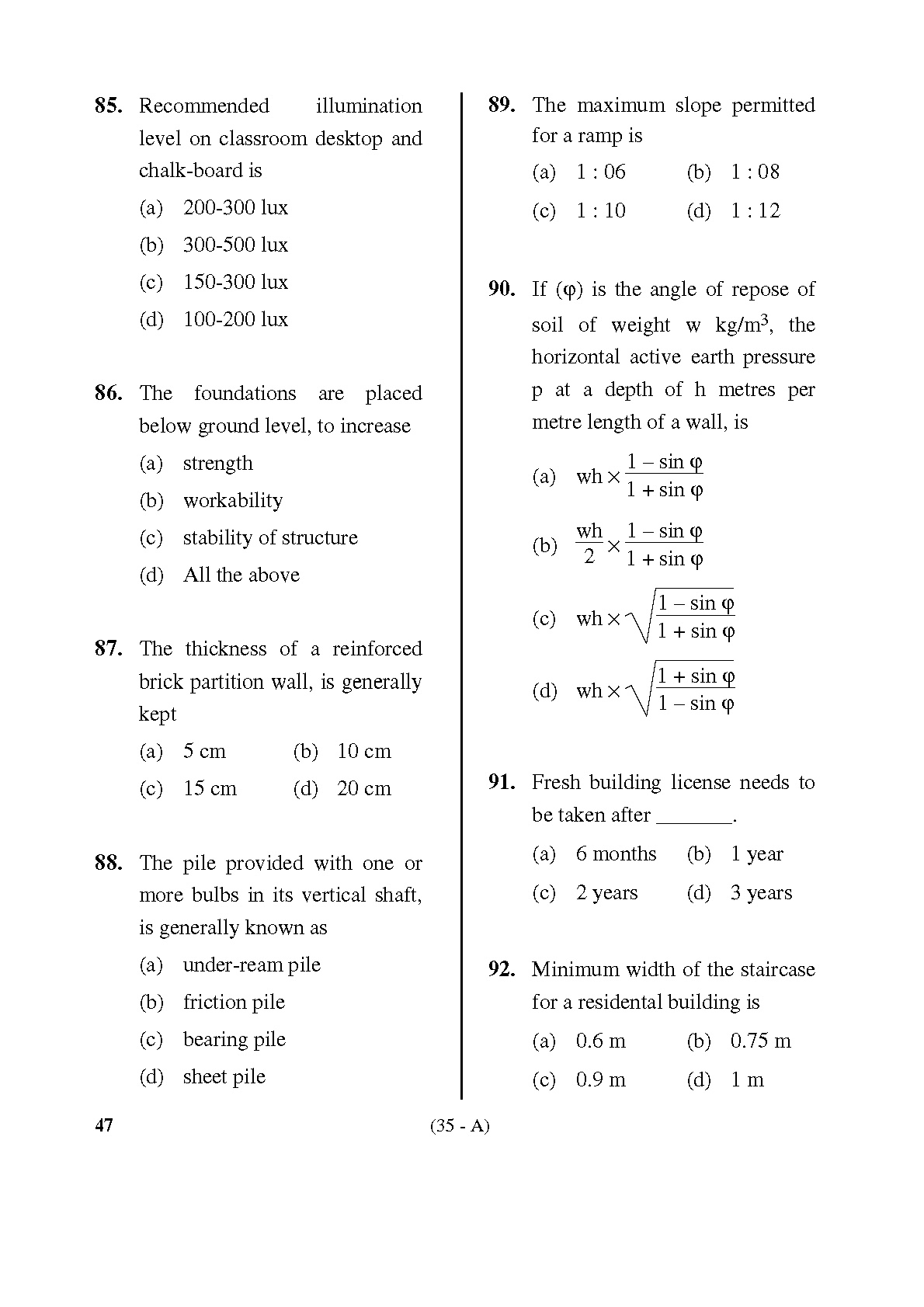 Karnataka PSC Town Planners Exam Sample Question Paper 34