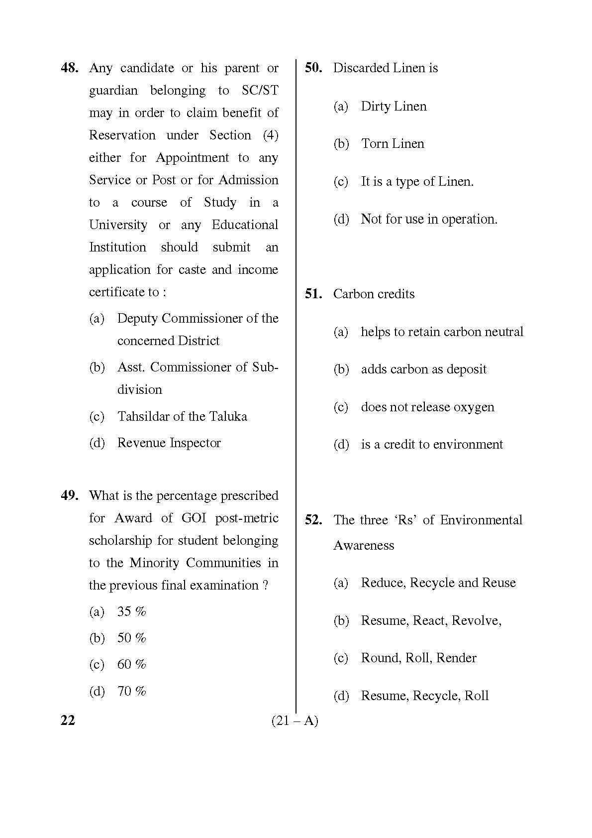 Karnataka PSC Warden and Superintendent Exam Sample Question Paper 20