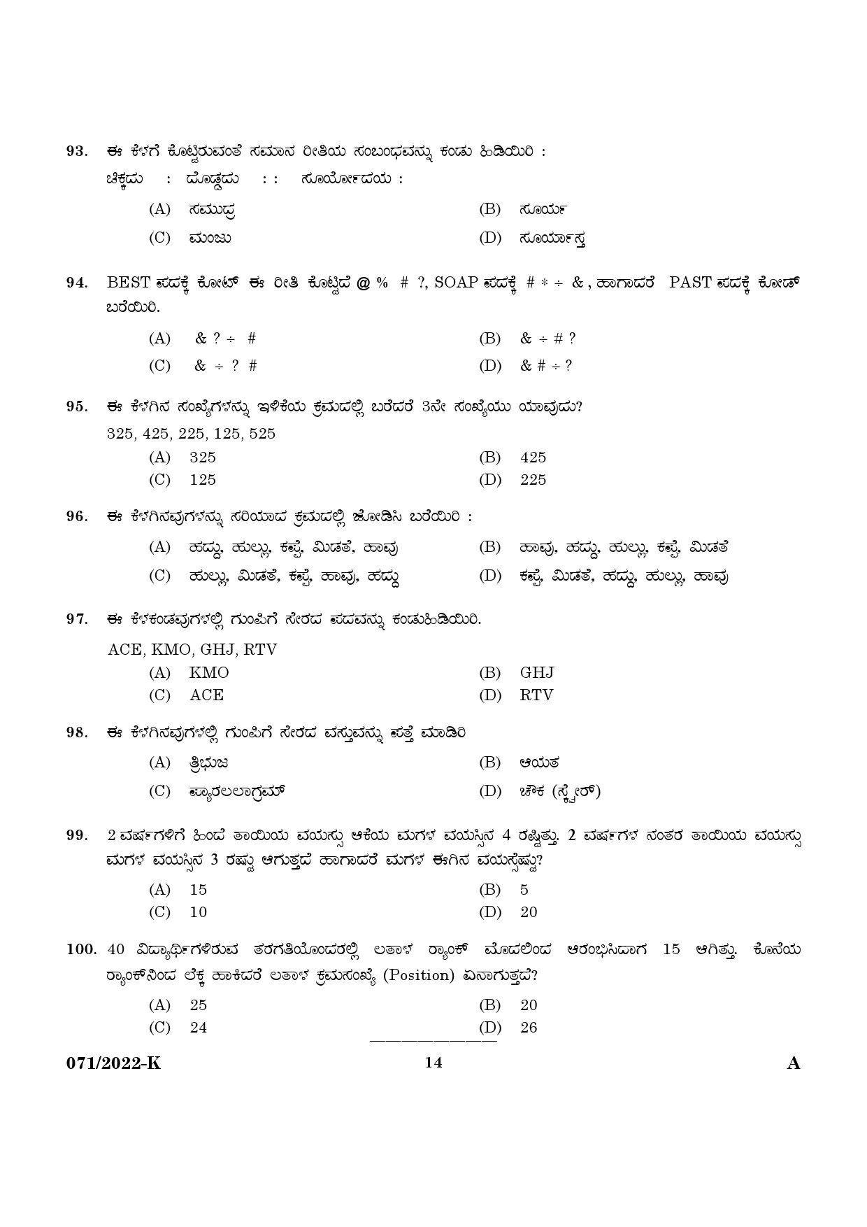 KPSC SSLC Level Common Prelims Exam Stage IV Kannada 2022 12