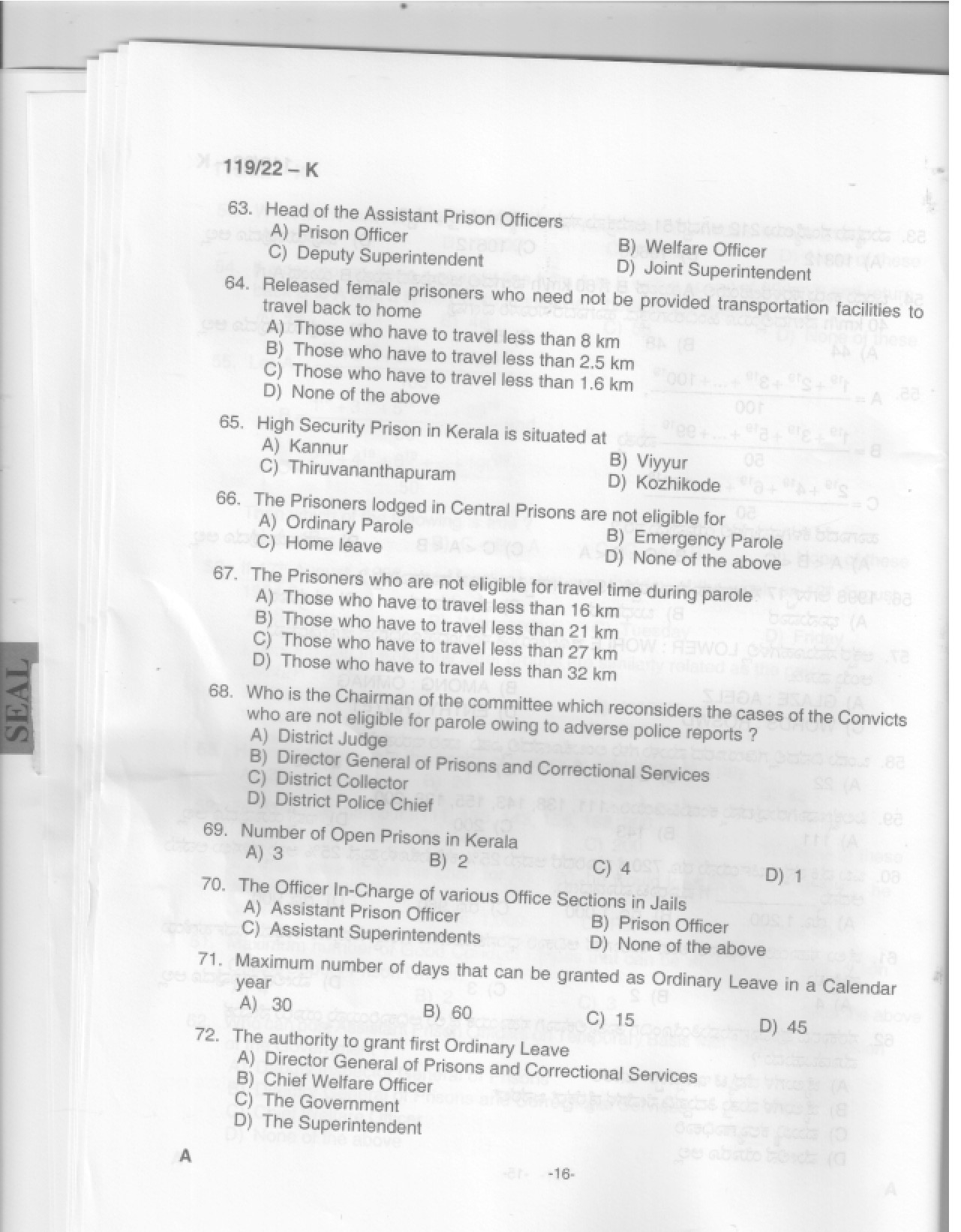 KPSC Assistant Jailor Grade I Kannada Exam 2022 Code 1192022 17