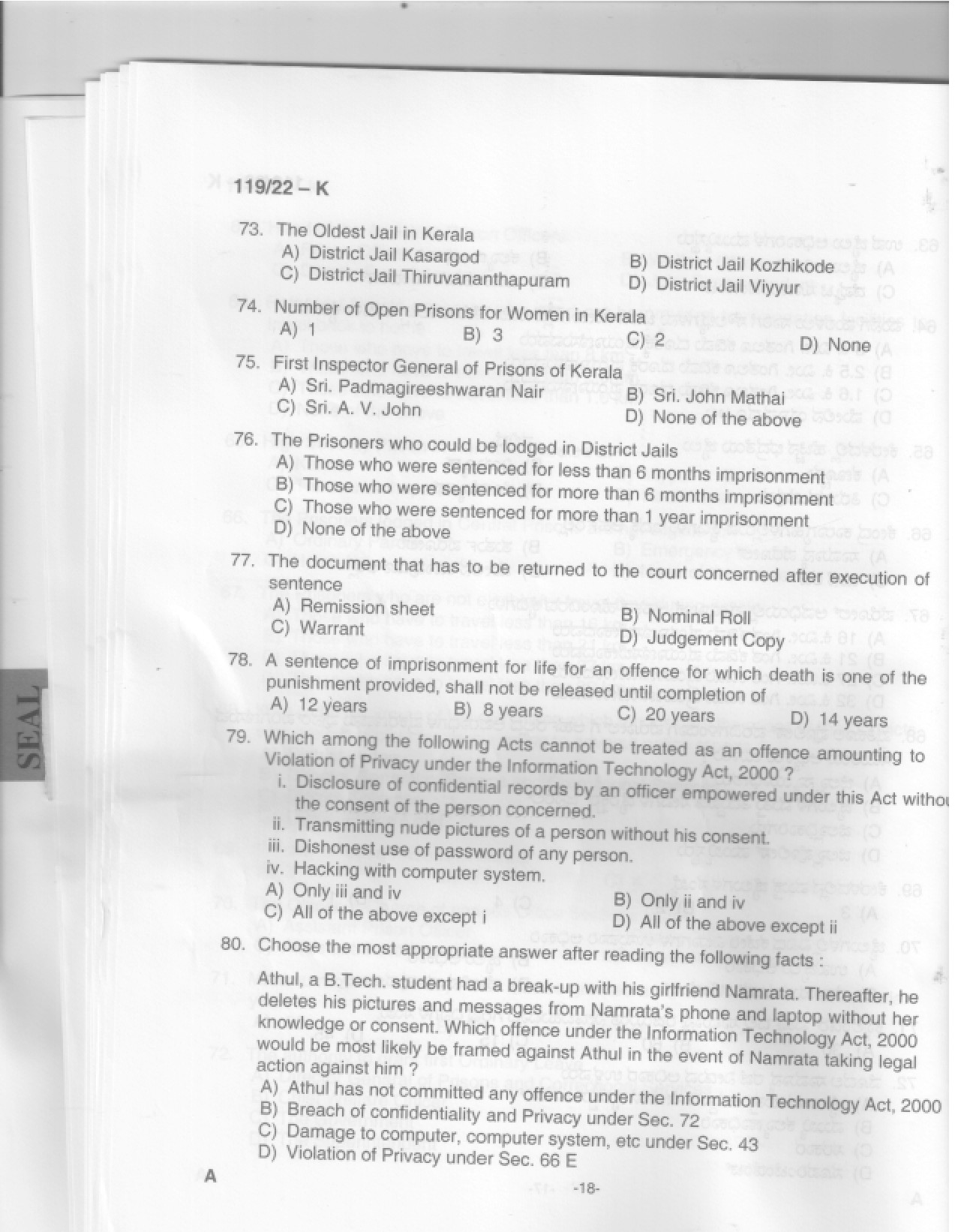 KPSC Assistant Jailor Grade I Kannada Exam 2022 Code 1192022 19