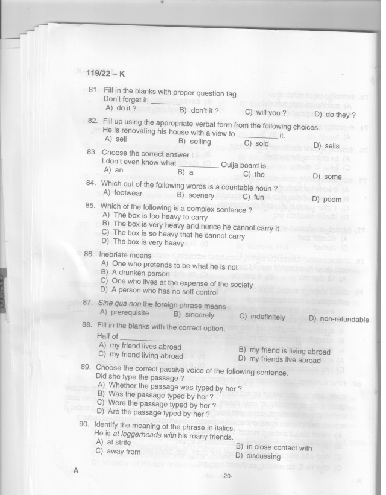 KPSC Assistant Jailor Grade I Kannada Exam 2022 Code 1192022 21