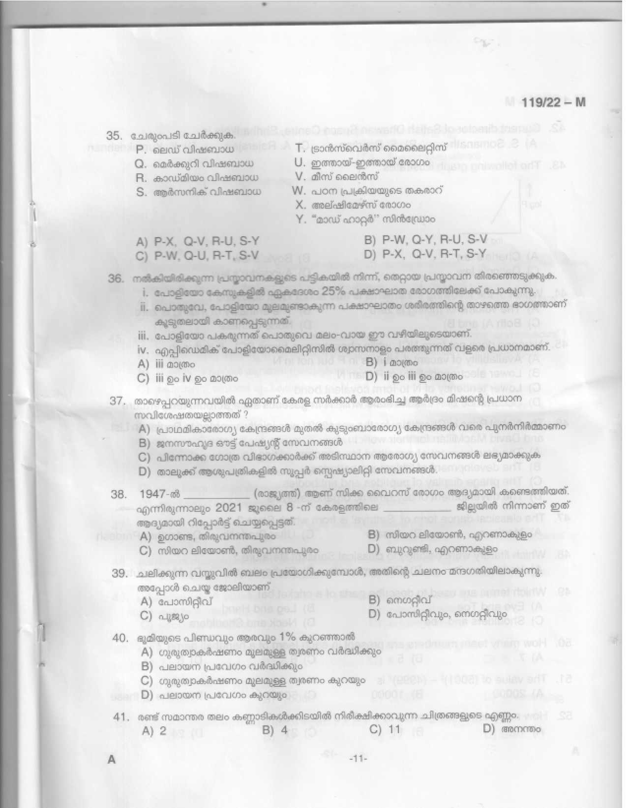 KPSC Assistant Jailor Grade I Malayalam Exam 2022 Code 1192022 12