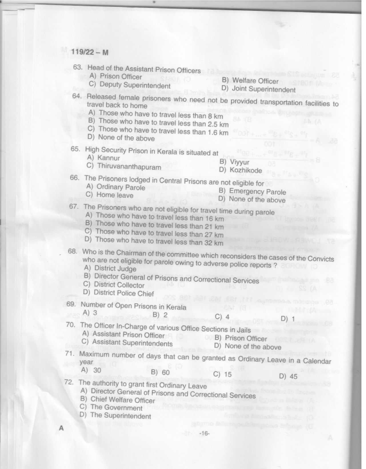 KPSC Assistant Jailor Grade I Malayalam Exam 2022 Code 1192022 17