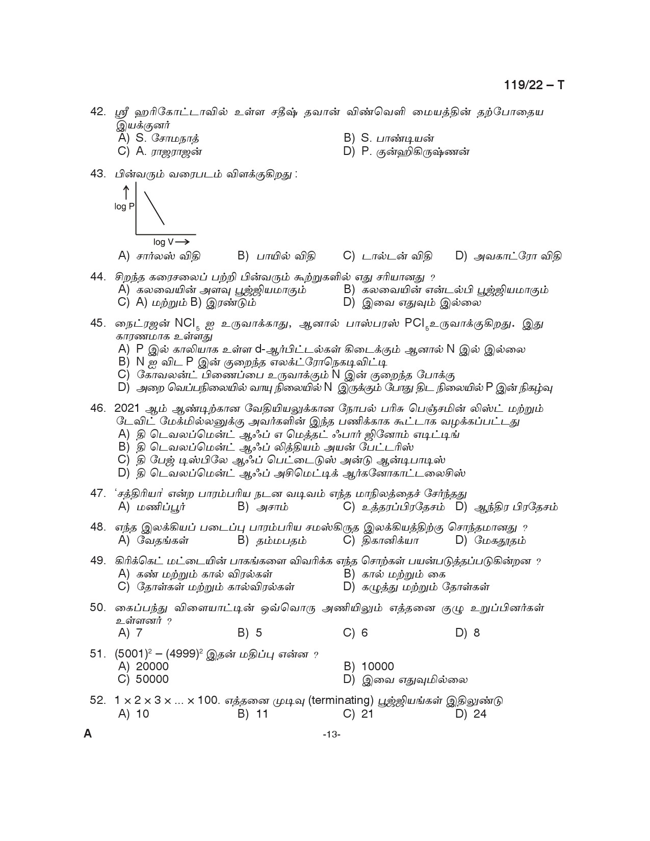 KPSC Assistant Jailor Grade I Tamil Exam 2022 Code 1192022 13