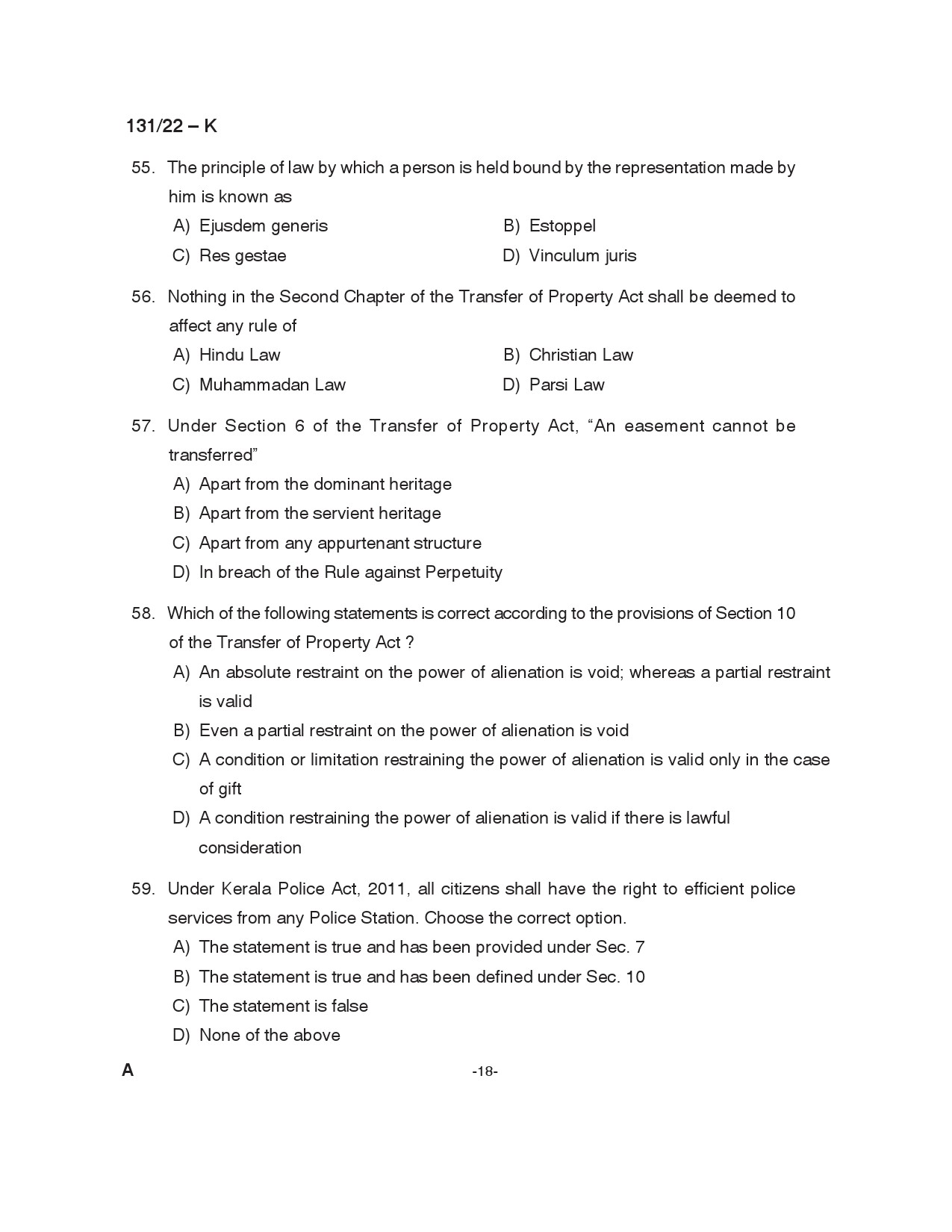 KPSC Assistant Degree Level Main Examination Kannada 2022 Code 1312022 18