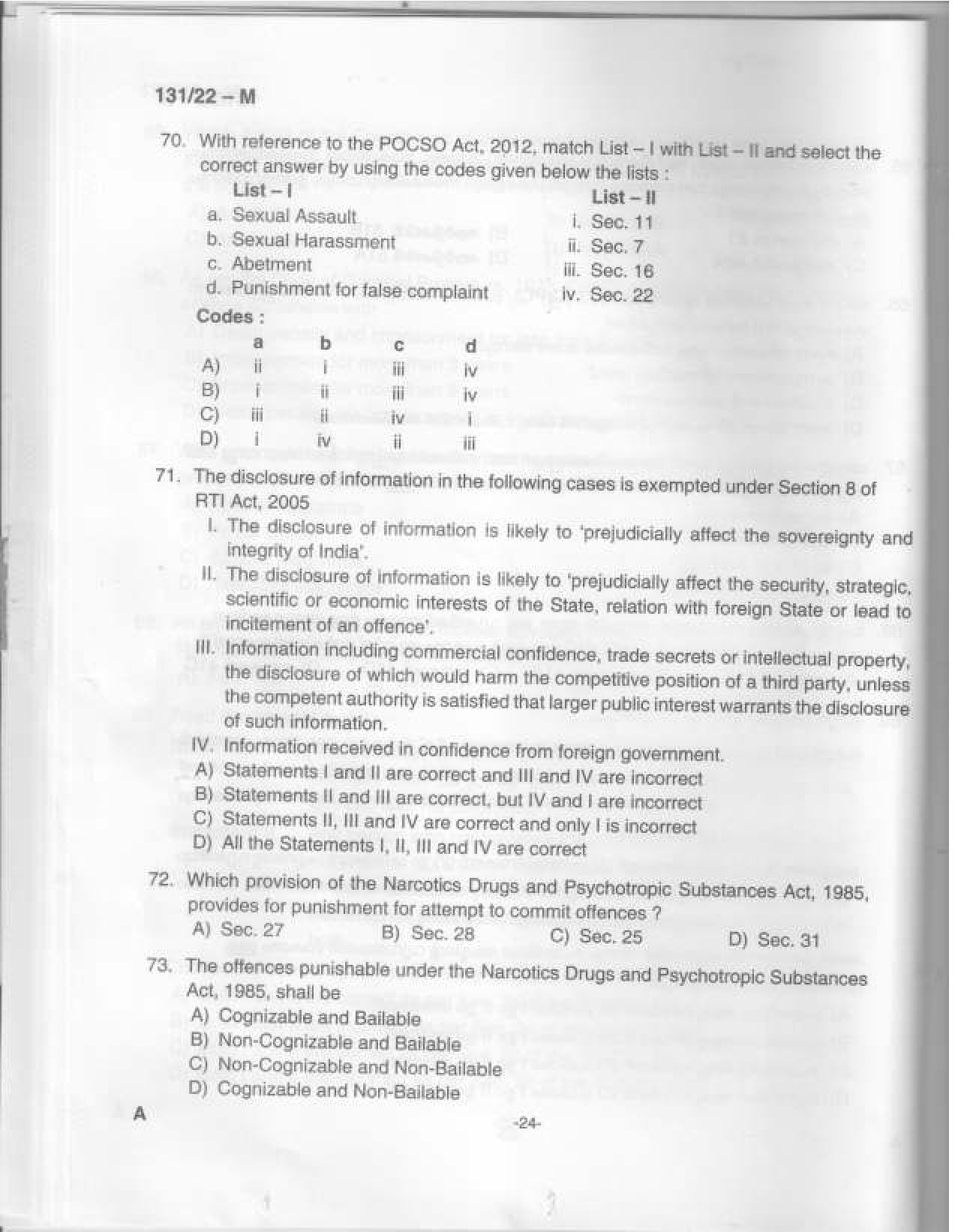 KPSC Assistant Degree Level Main Examination Malayalam 2022 Code 1312022 25