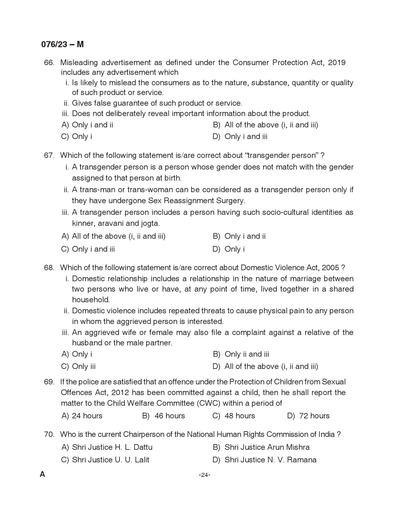 KPSC Assistant Grade II Malayalam Exam 2023 Code 0762023 M 24