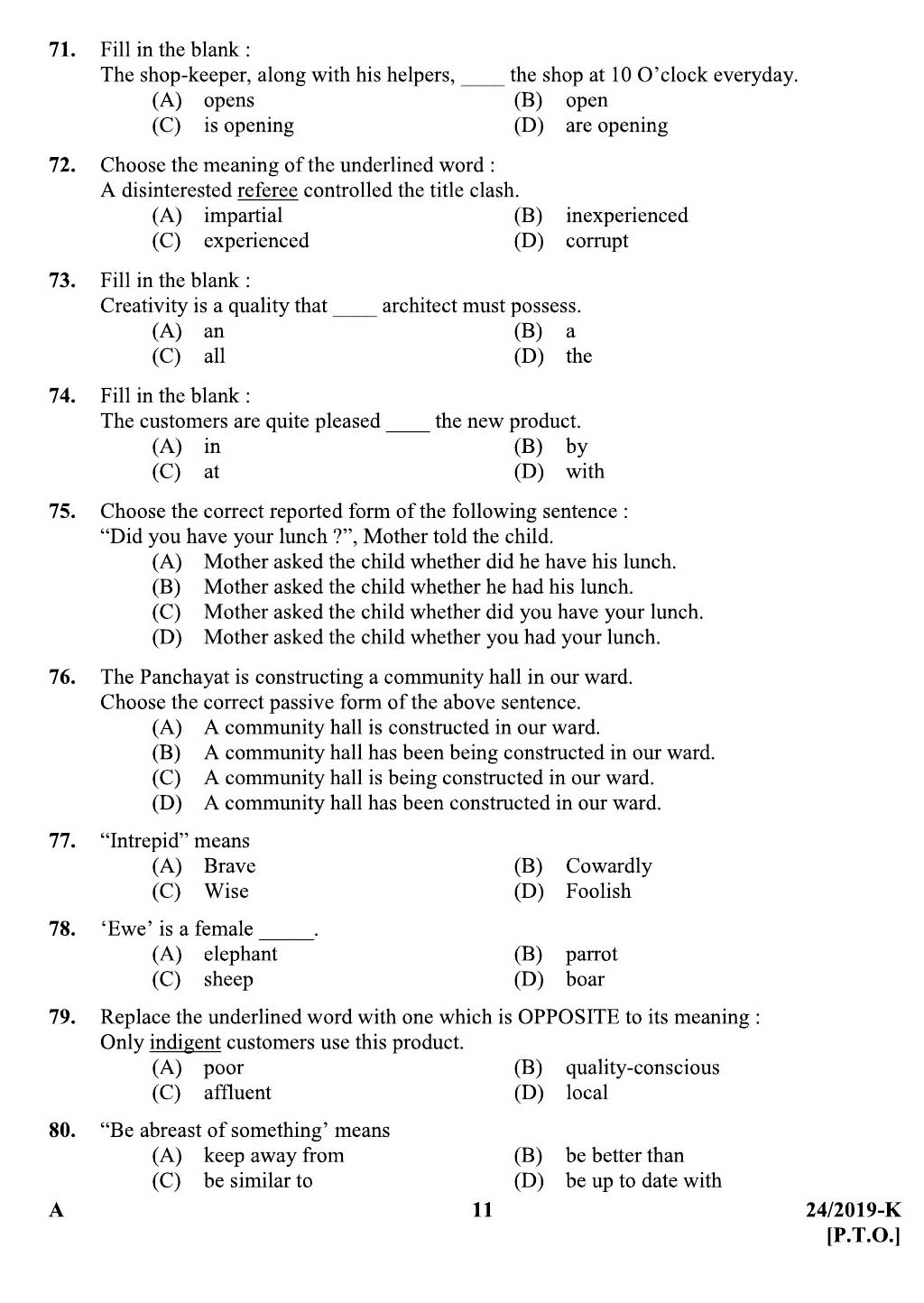 KPSC Assistant Universities of Kerala Exam 2019 Code 0242019 10