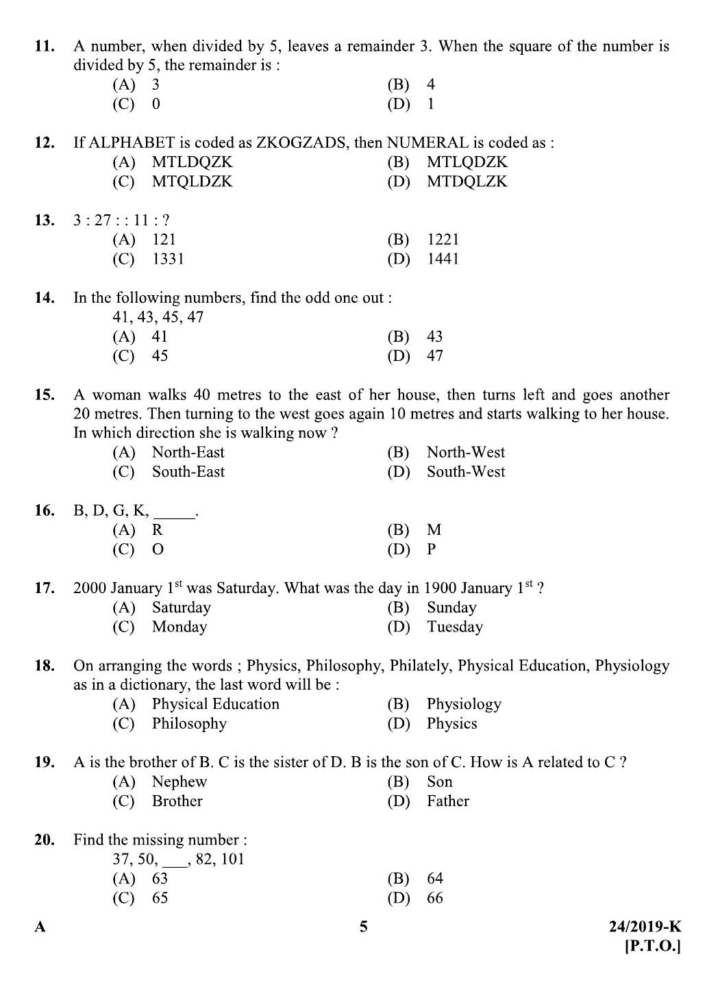 KPSC Assistant Universities of Kerala Exam 2019 Code 0242019 4