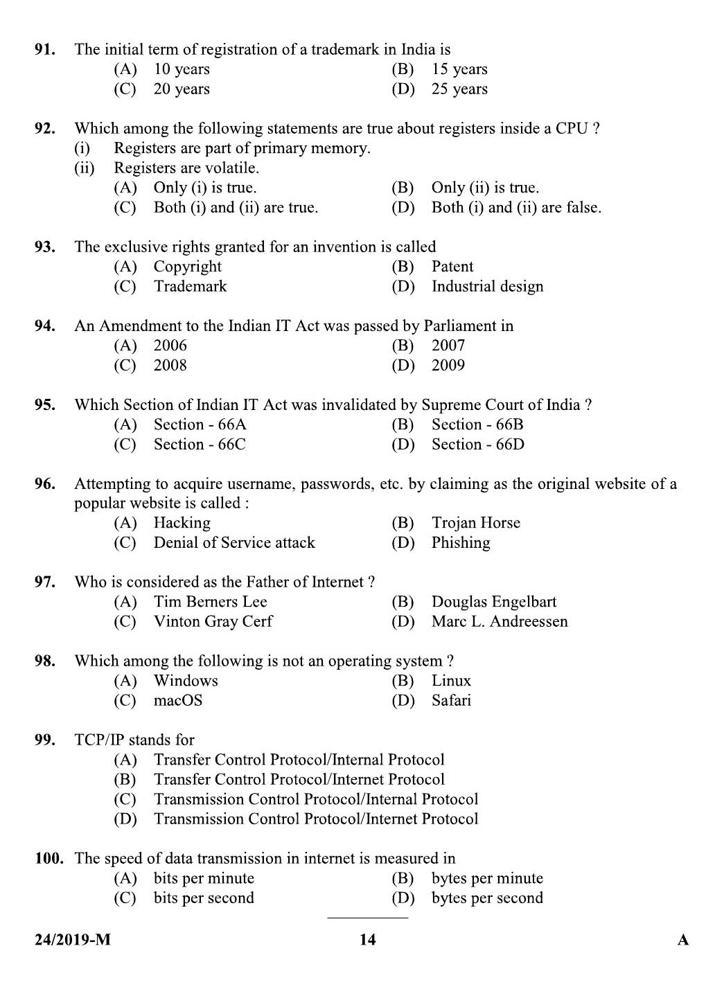 KPSC Assistant Universities of Kerala Malayalam Exam 2019 Code 0242019 M 13