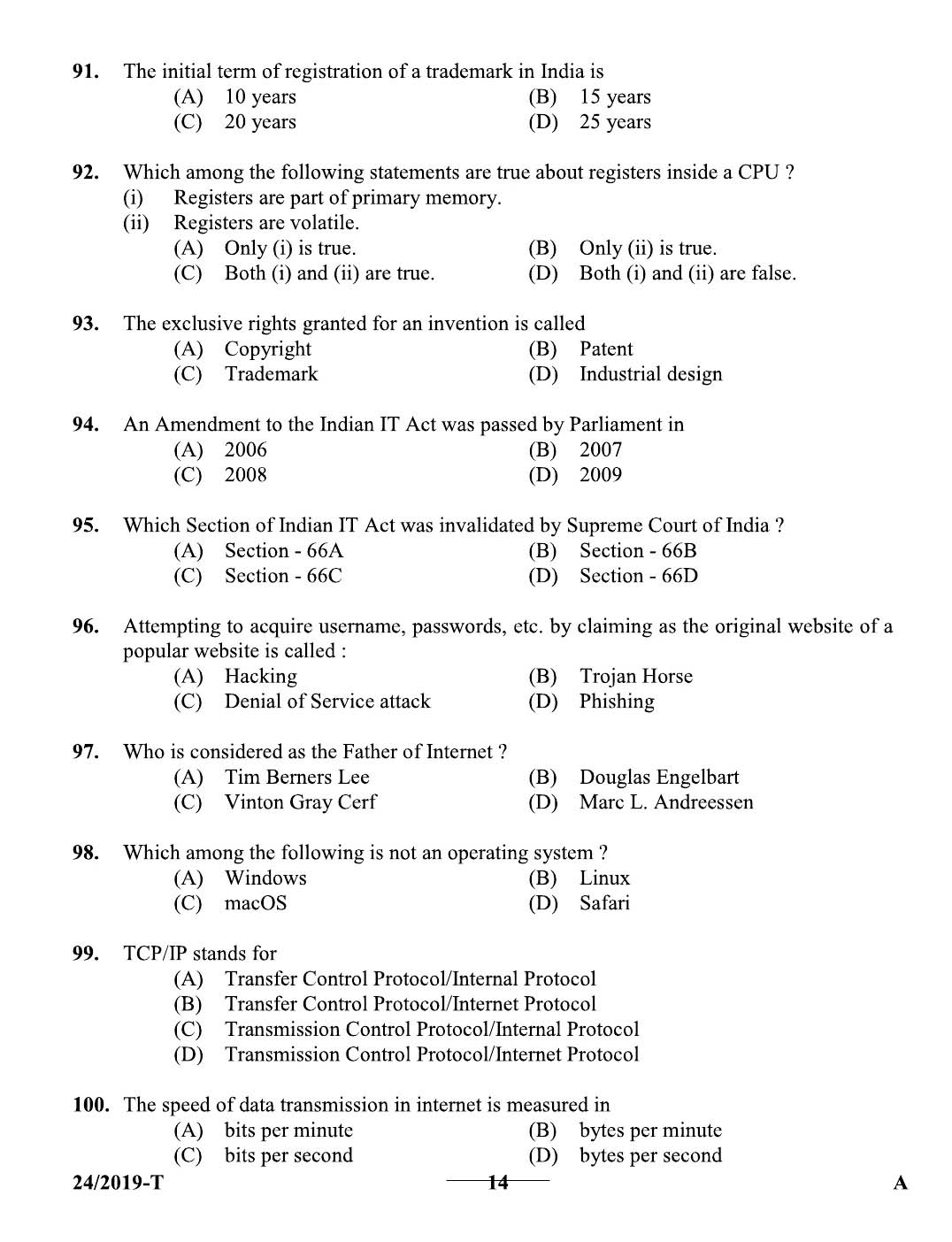 KPSC Assistant Universities of Kerala Tamil Exam 2019 Code 0242019 T 13