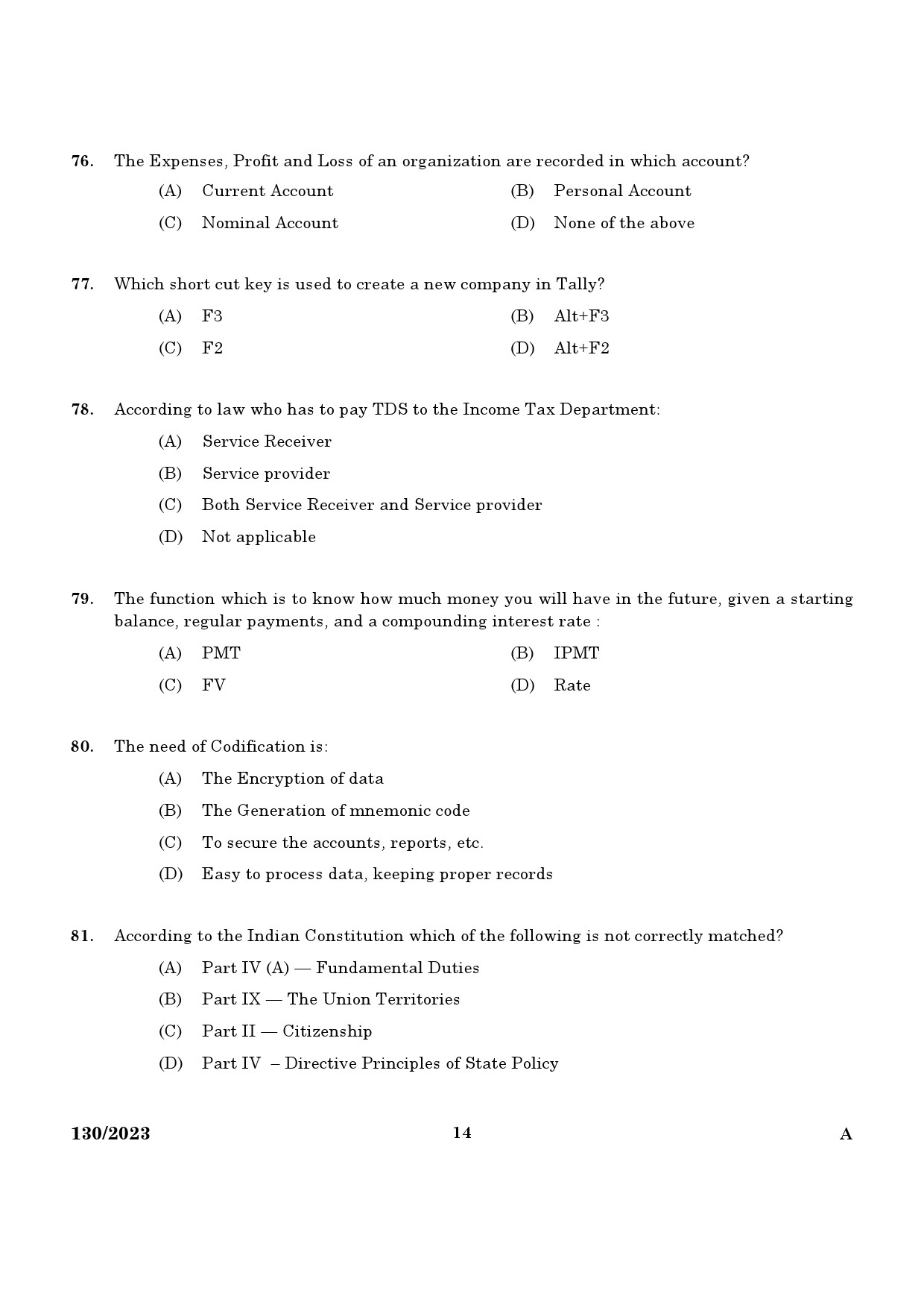 KPSC Office Assistant Exam 2023 Code 1302023 12