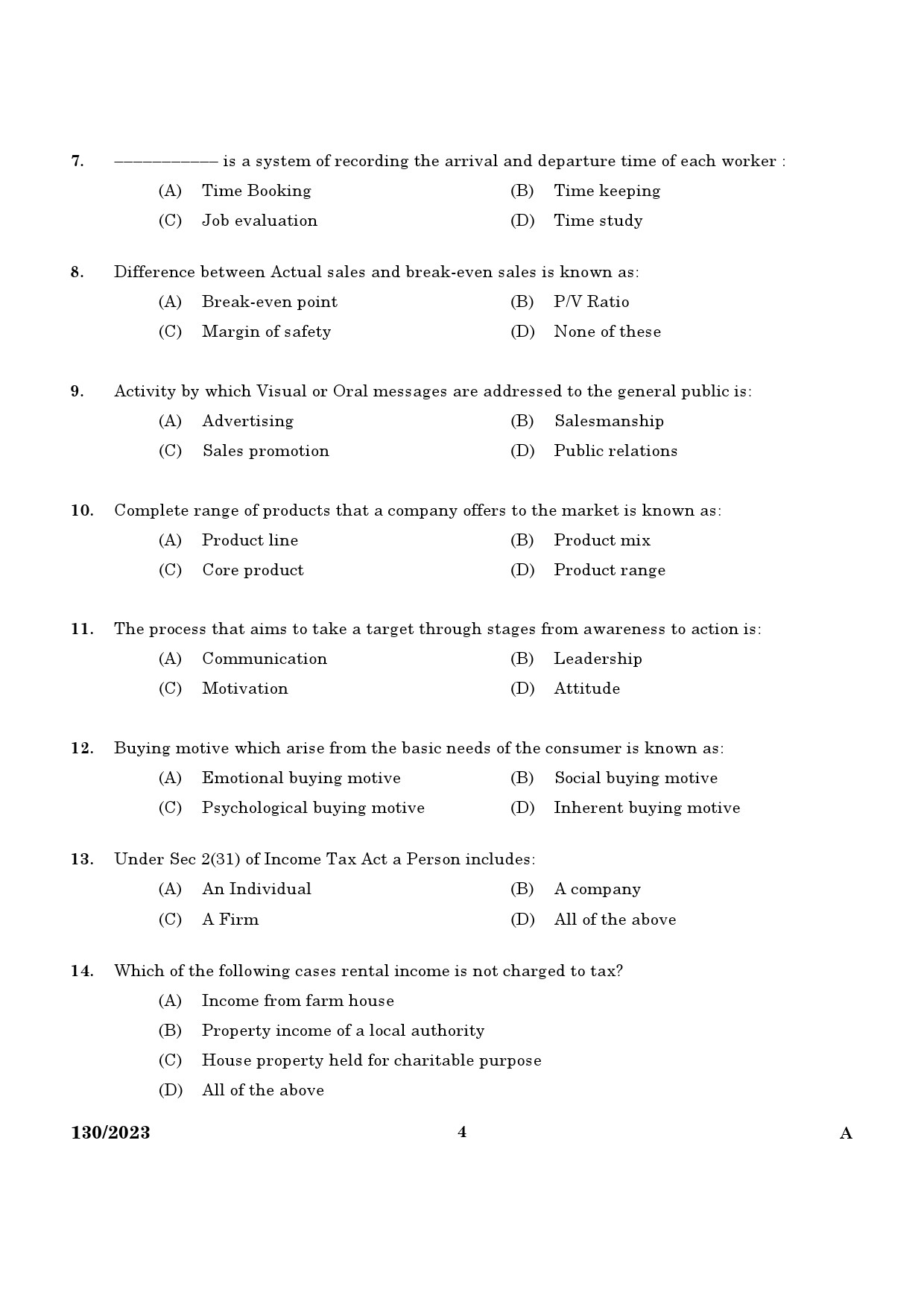 KPSC Office Assistant Exam 2023 Code 1302023 2