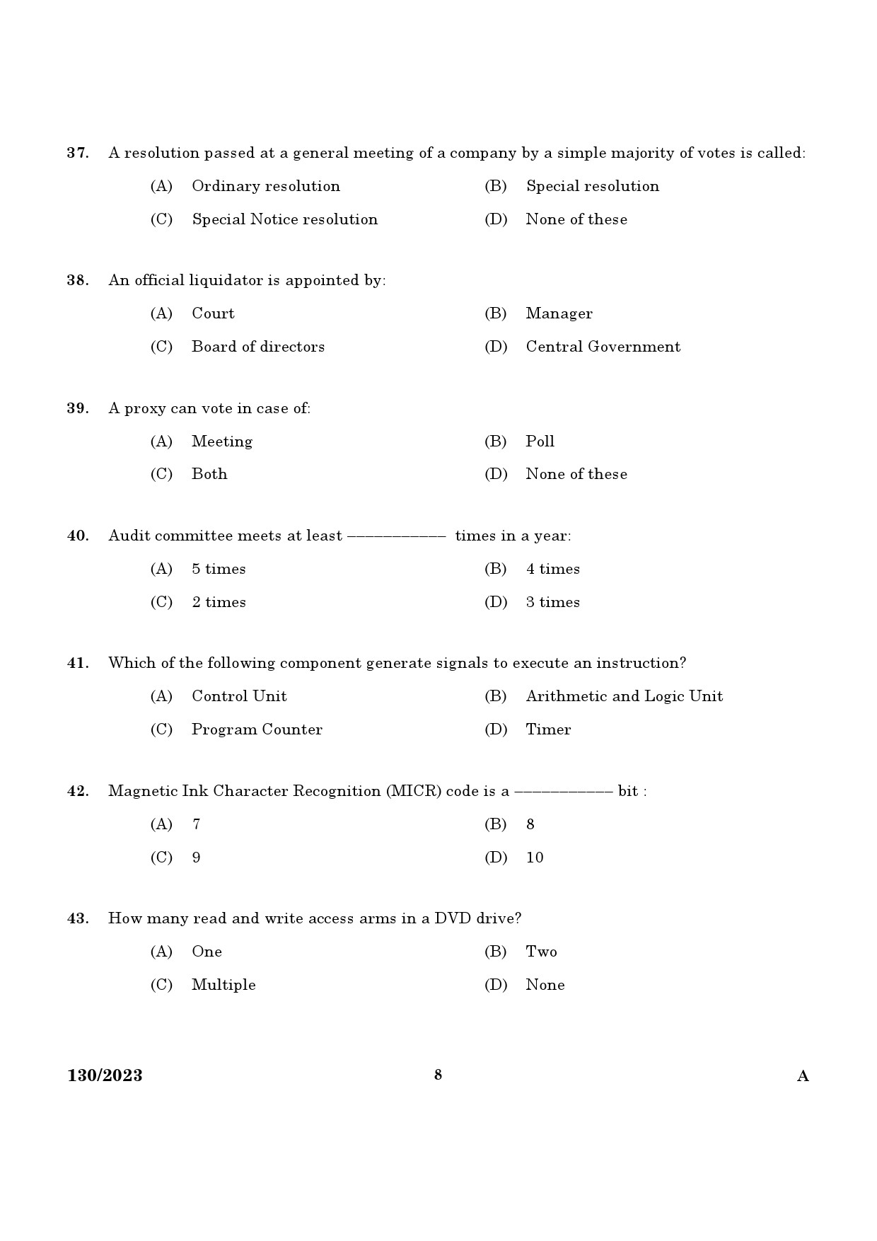 KPSC Office Assistant Exam 2023 Code 1302023 6