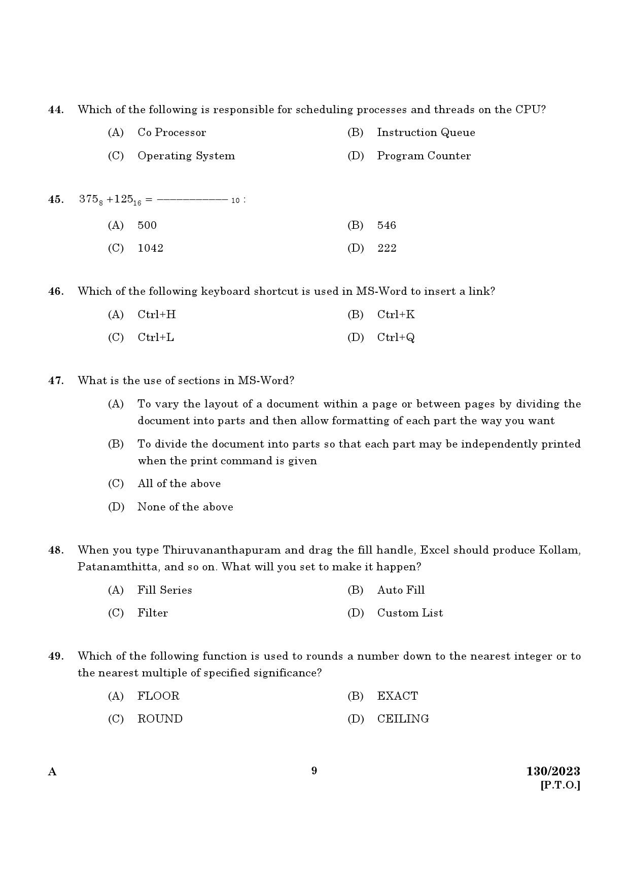 KPSC Office Assistant Exam 2023 Code 1302023 7