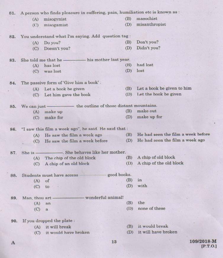 KPSC Attender Malayalam Exam 2018 Code 1092018 12