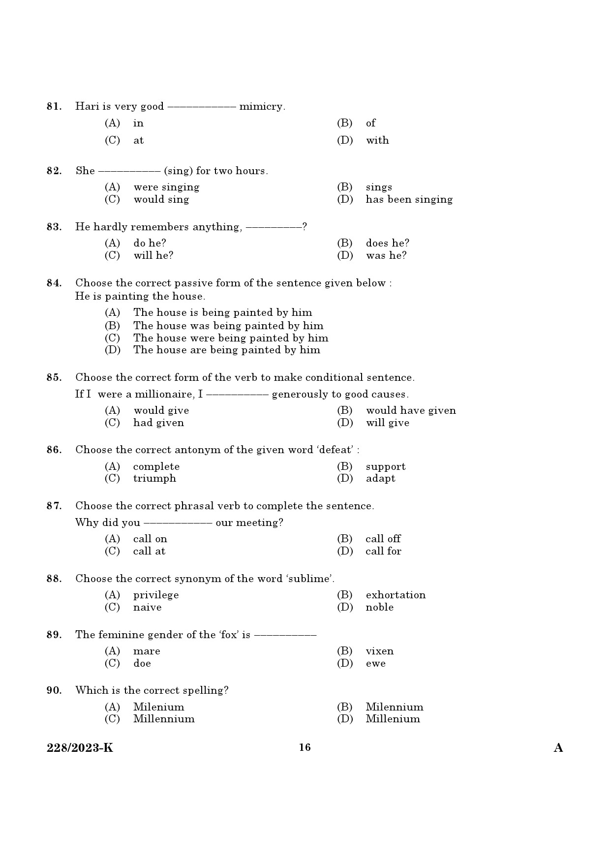 KPSC Office Attender Grade II Kannada Exam 2023 Code 2282023 K 14