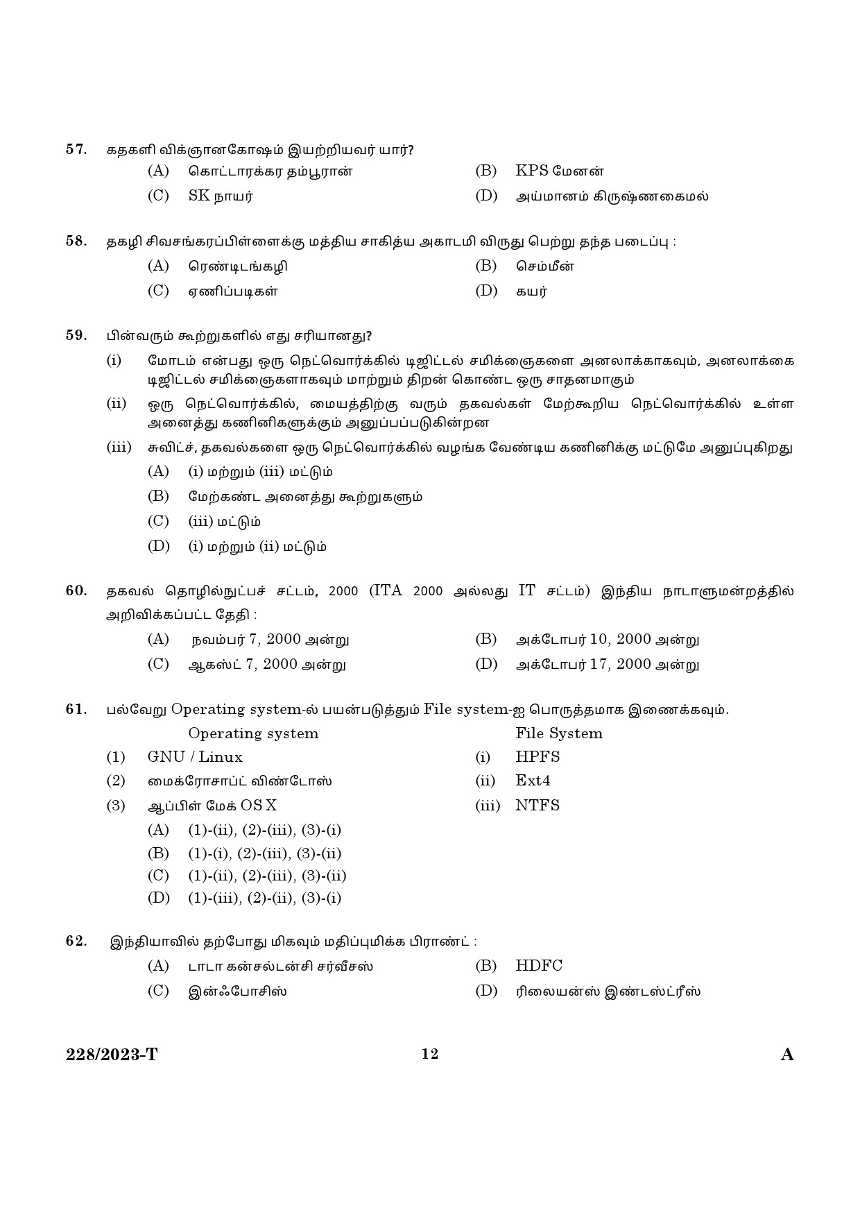 KPSC Office Attender Grade II Tamil Exam 2023 Code 2282023 T 10