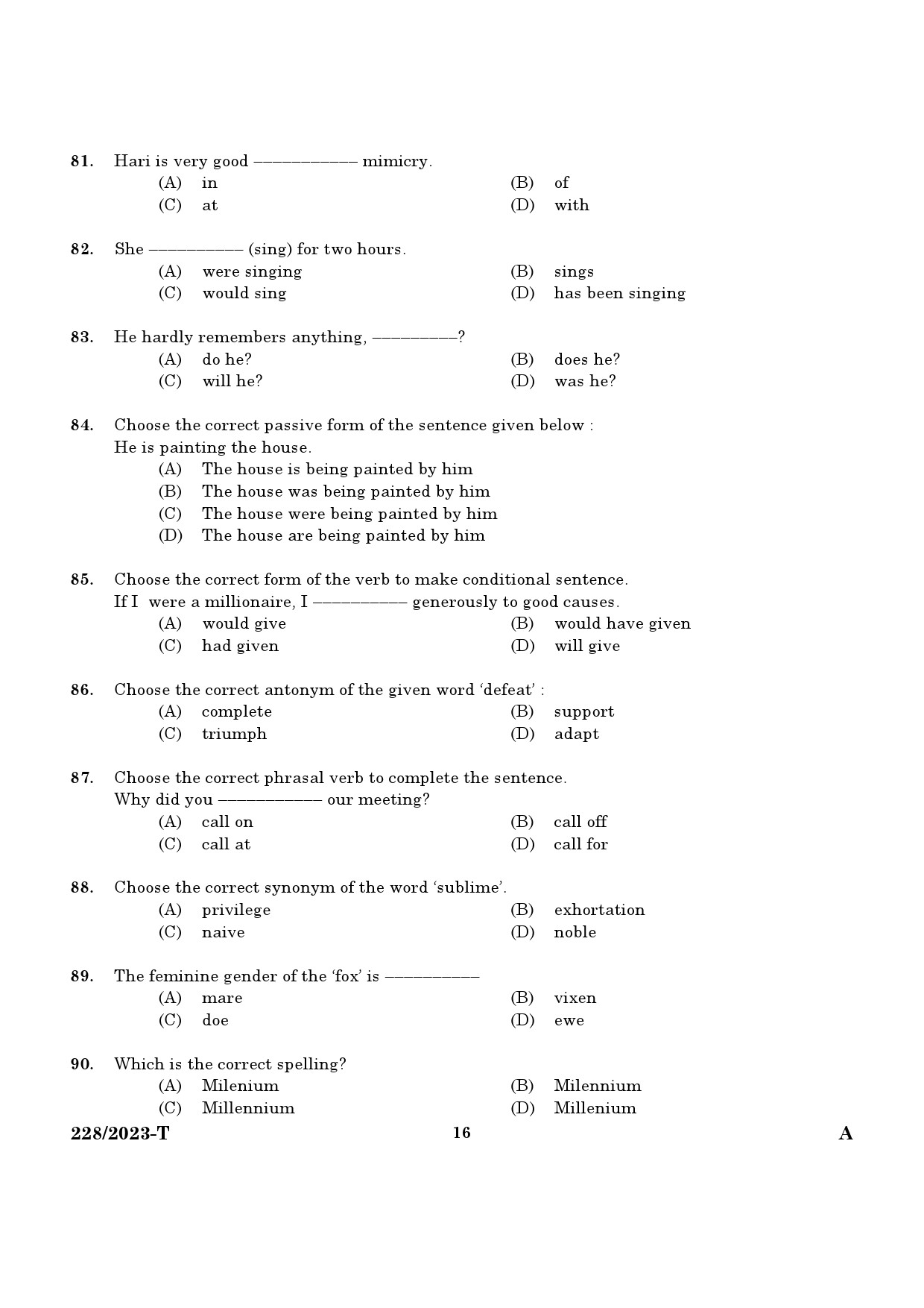 KPSC Office Attender Grade II Tamil Exam 2023 Code 2282023 T 14