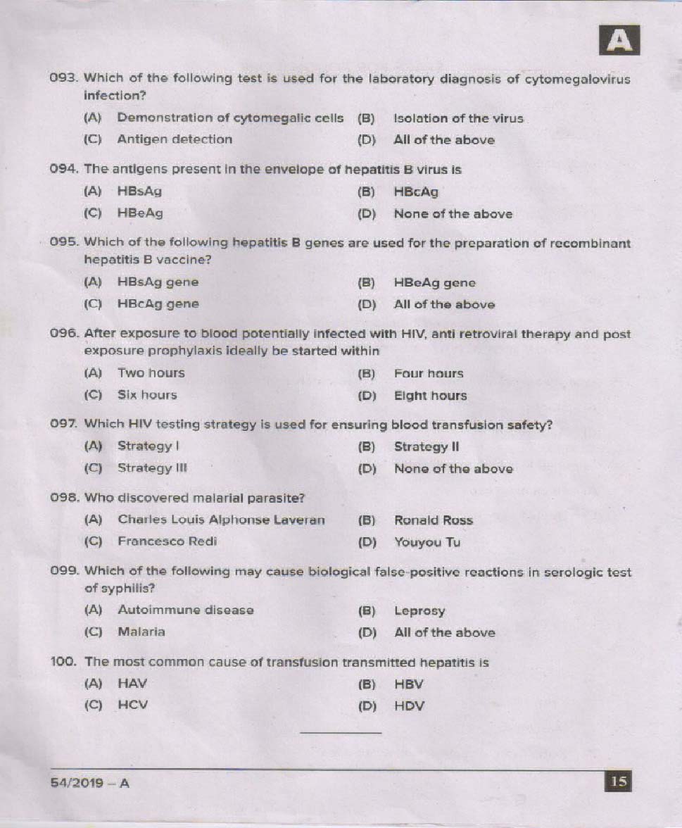 KPSC Blood Bank Technician Exam 2019 Code 0542019 14