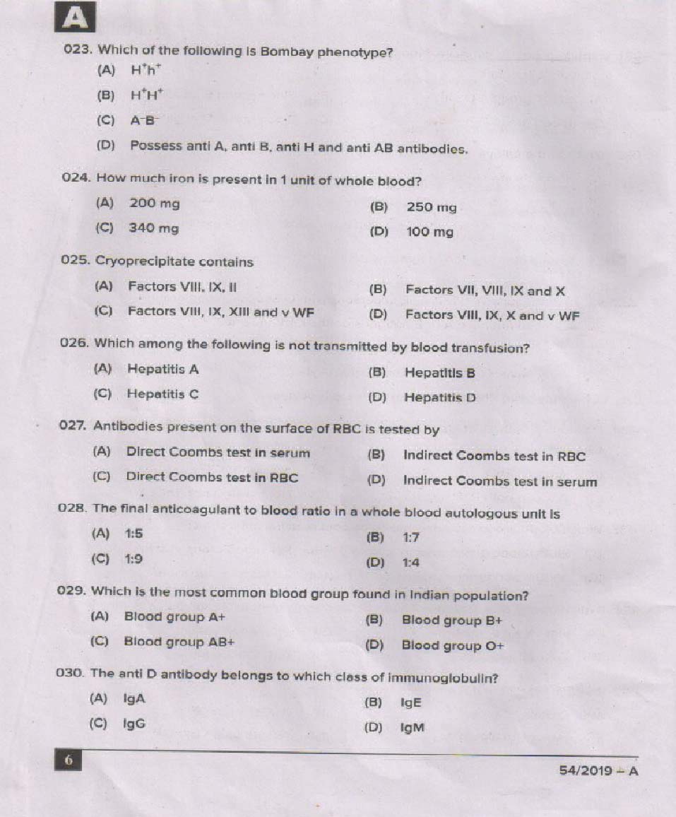 KPSC Blood Bank Technician Exam 2019 Code 0542019 5