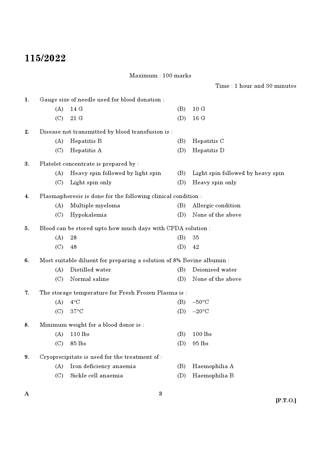 KPSC Blood Bank Technician Exam 2022 Code 1152022 1