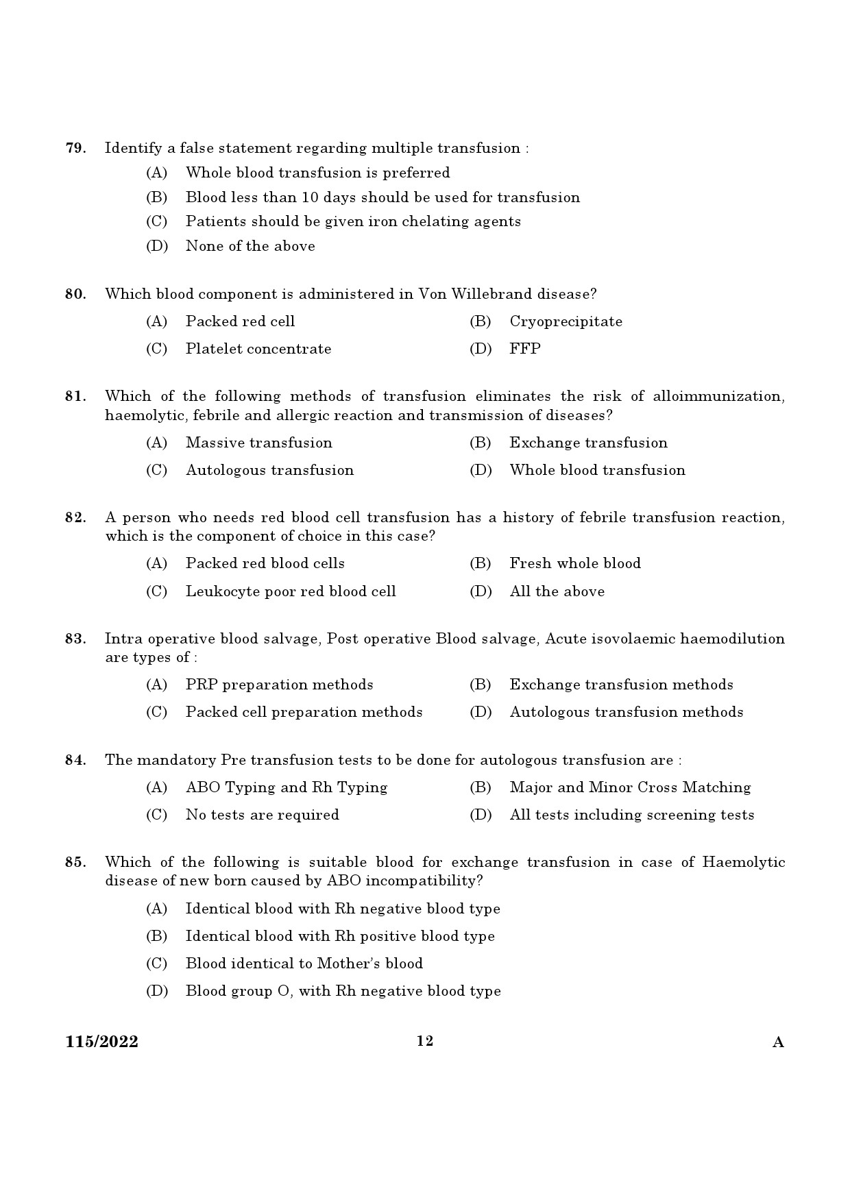 KPSC Blood Bank Technician Exam 2022 Code 1152022 10