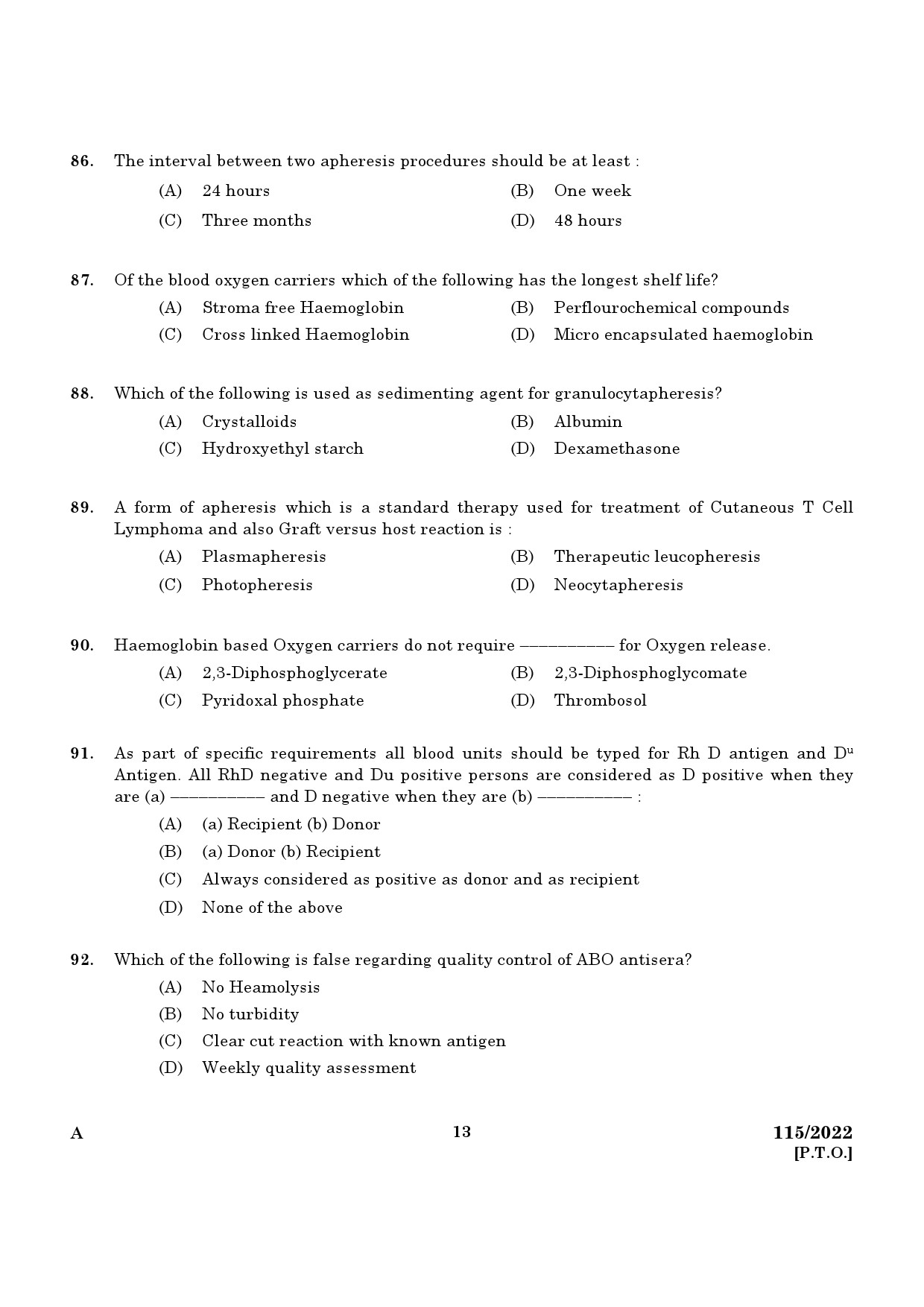 KPSC Blood Bank Technician Exam 2022 Code 1152022 11