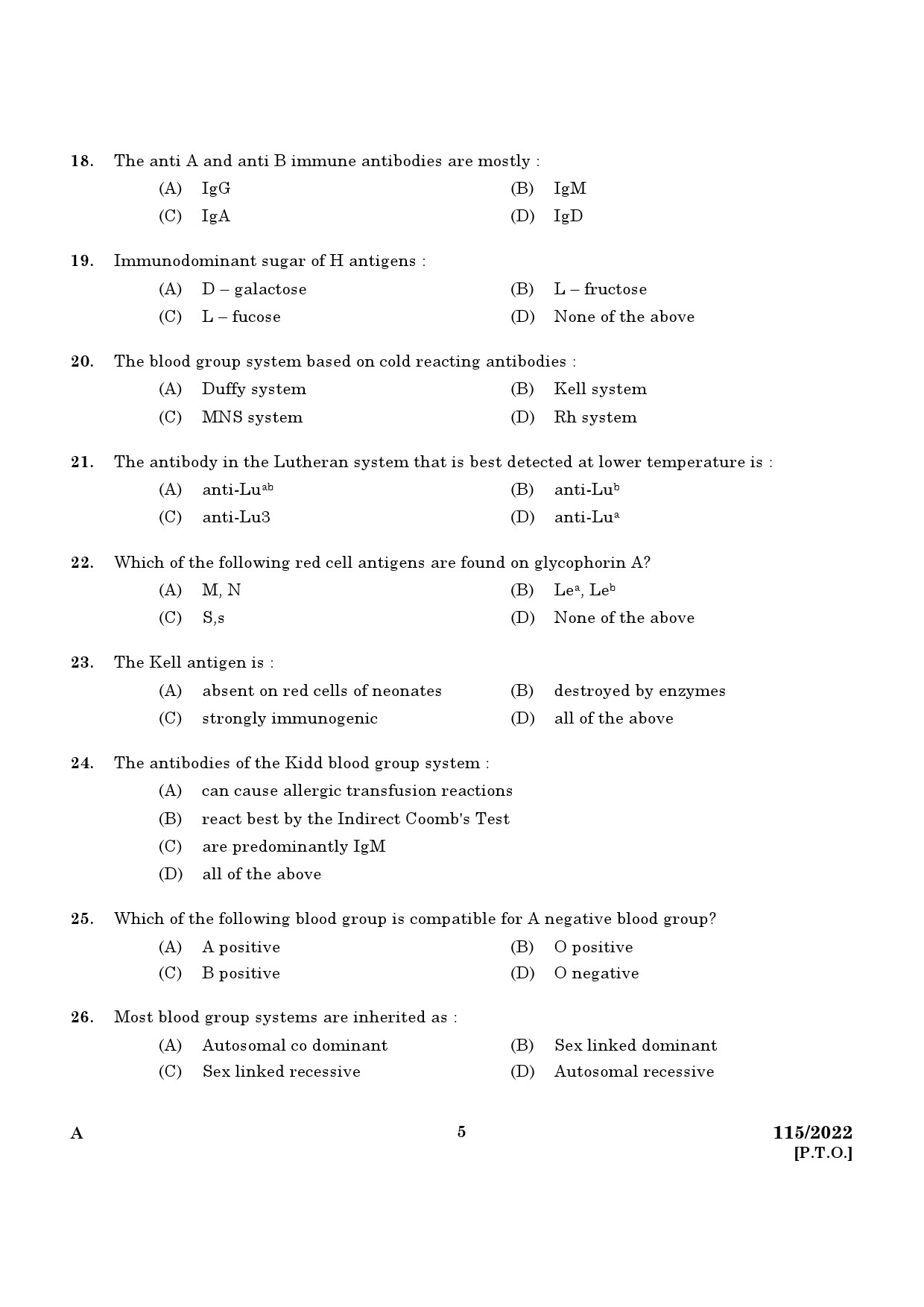 KPSC Blood Bank Technician Exam 2022 Code 1152022 3