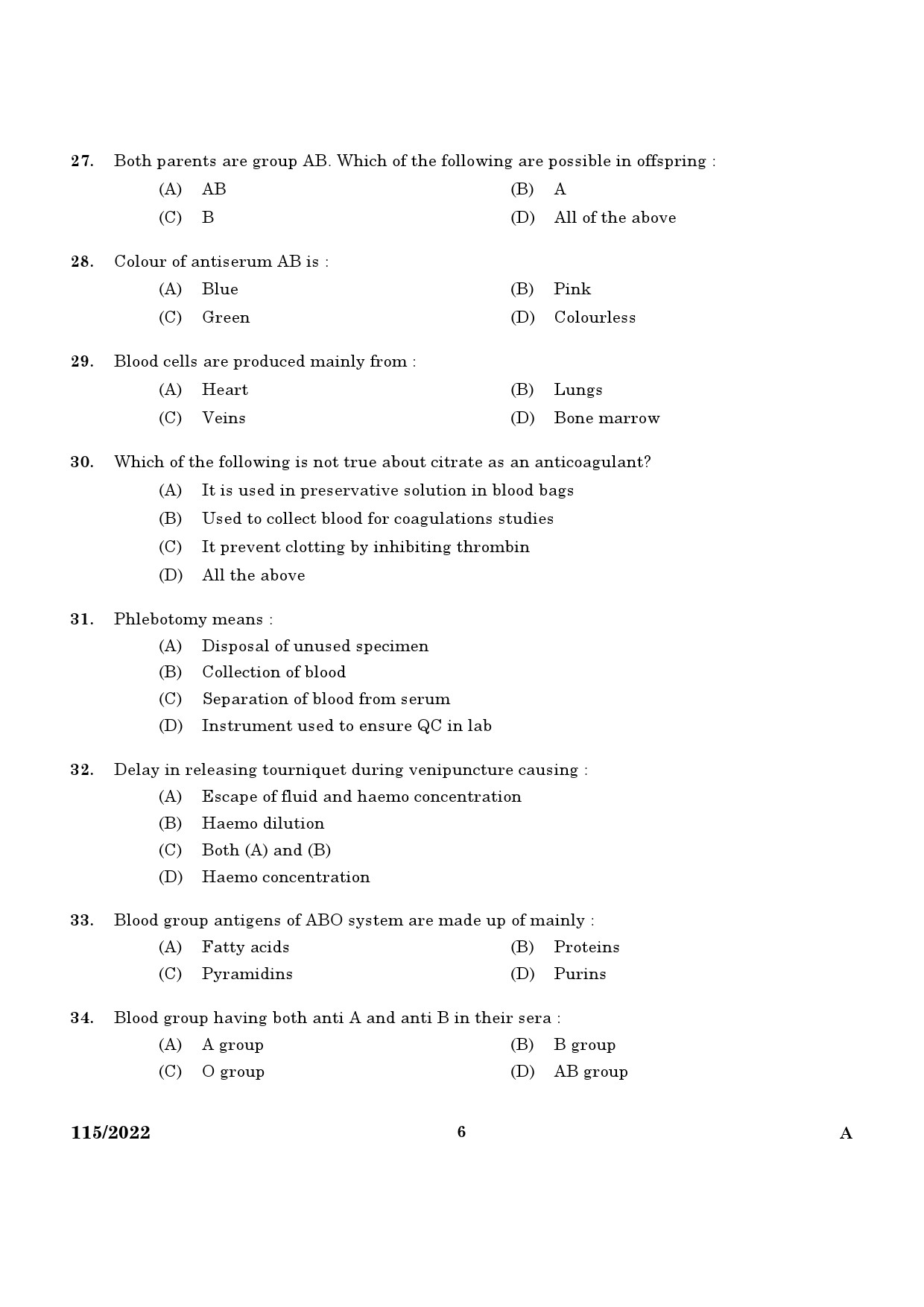 KPSC Blood Bank Technician Exam 2022 Code 1152022 4