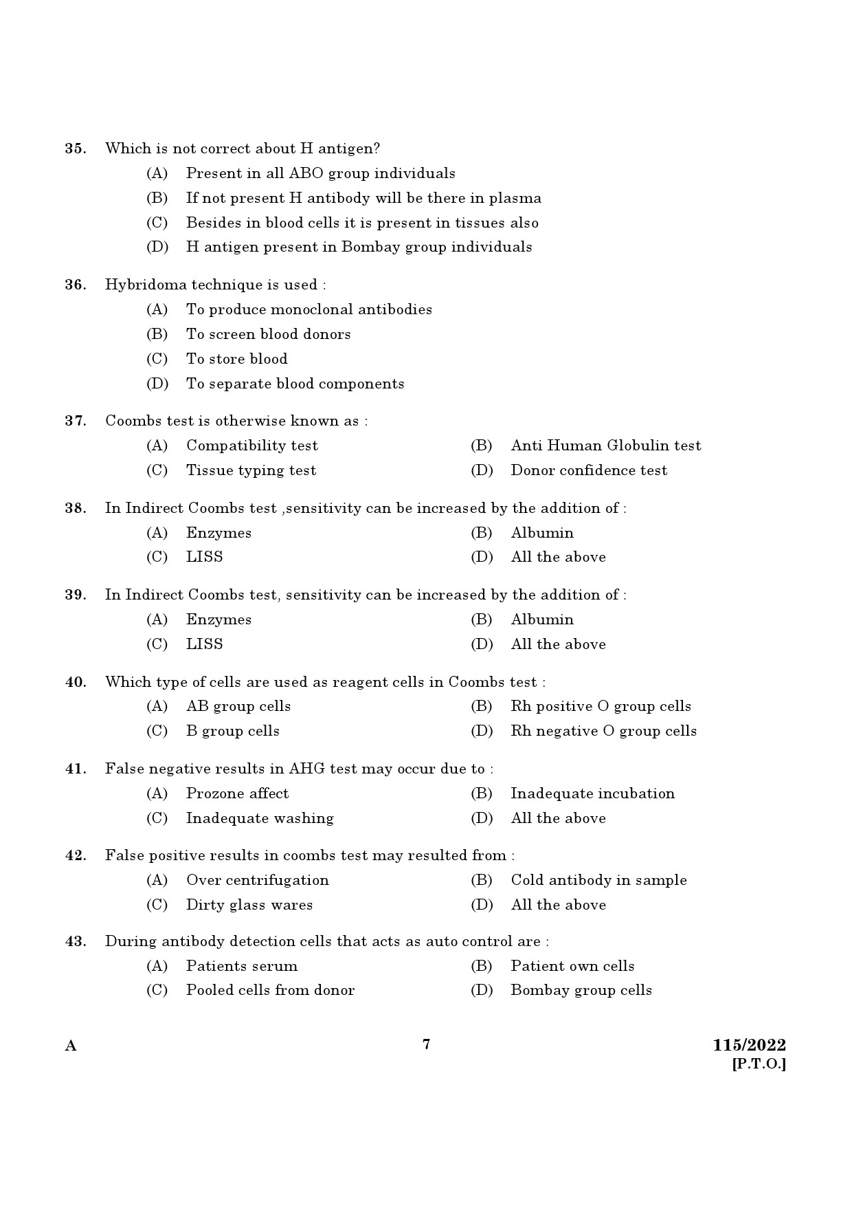 KPSC Blood Bank Technician Exam 2022 Code 1152022 5