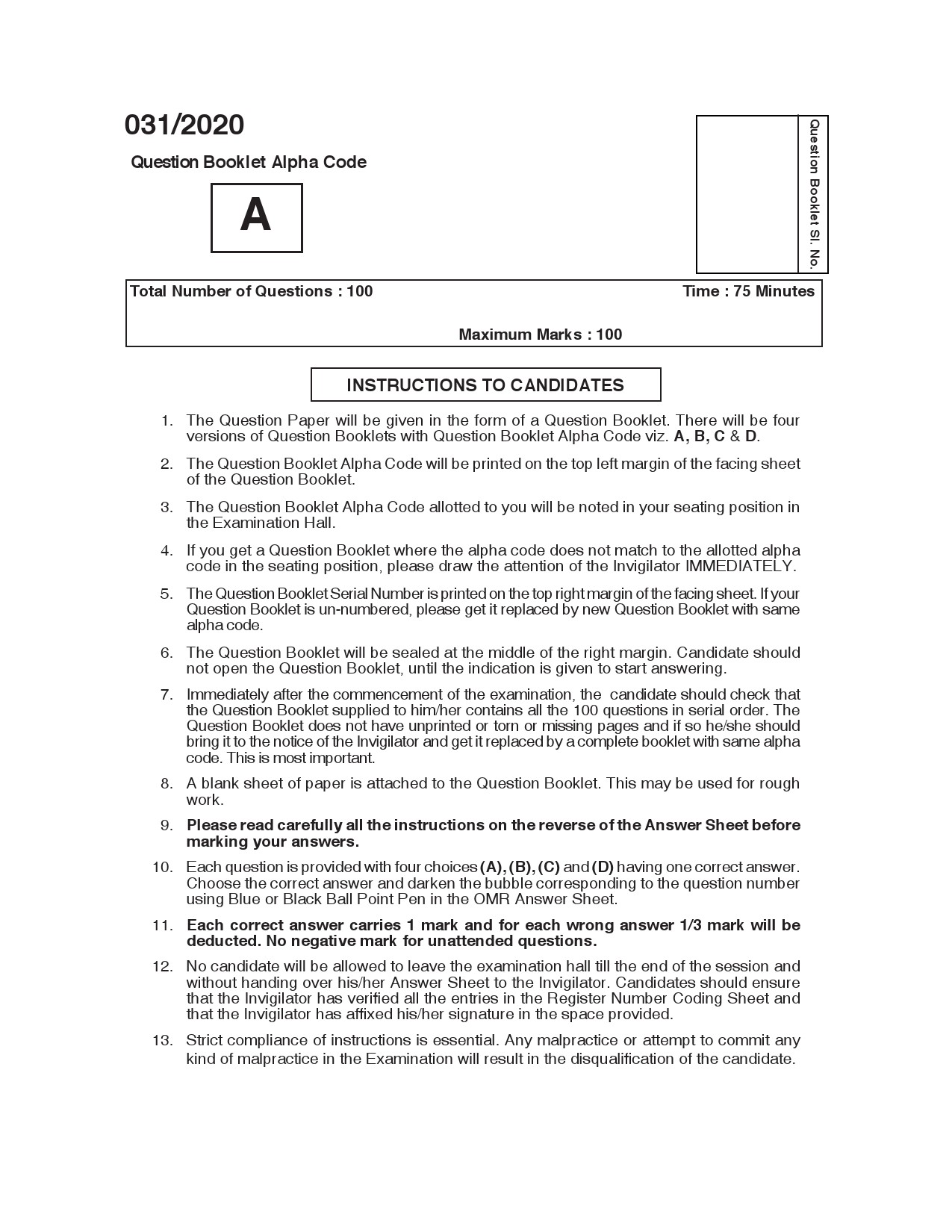 KPSC Blood Bank technician Grade II Exam 2020 Code 0312020 1