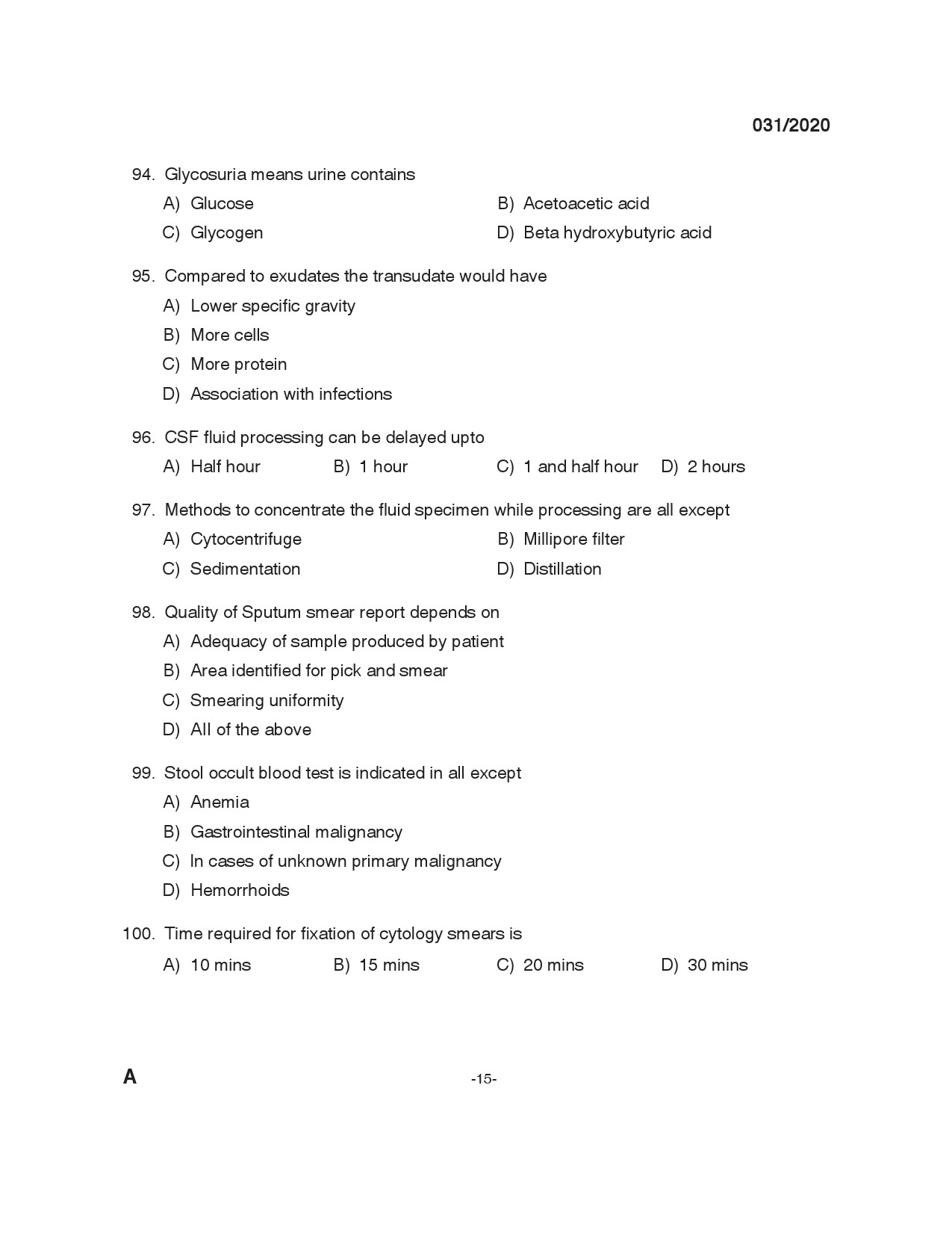 KPSC Blood Bank technician Grade II Exam 2020 Code 0312020 14