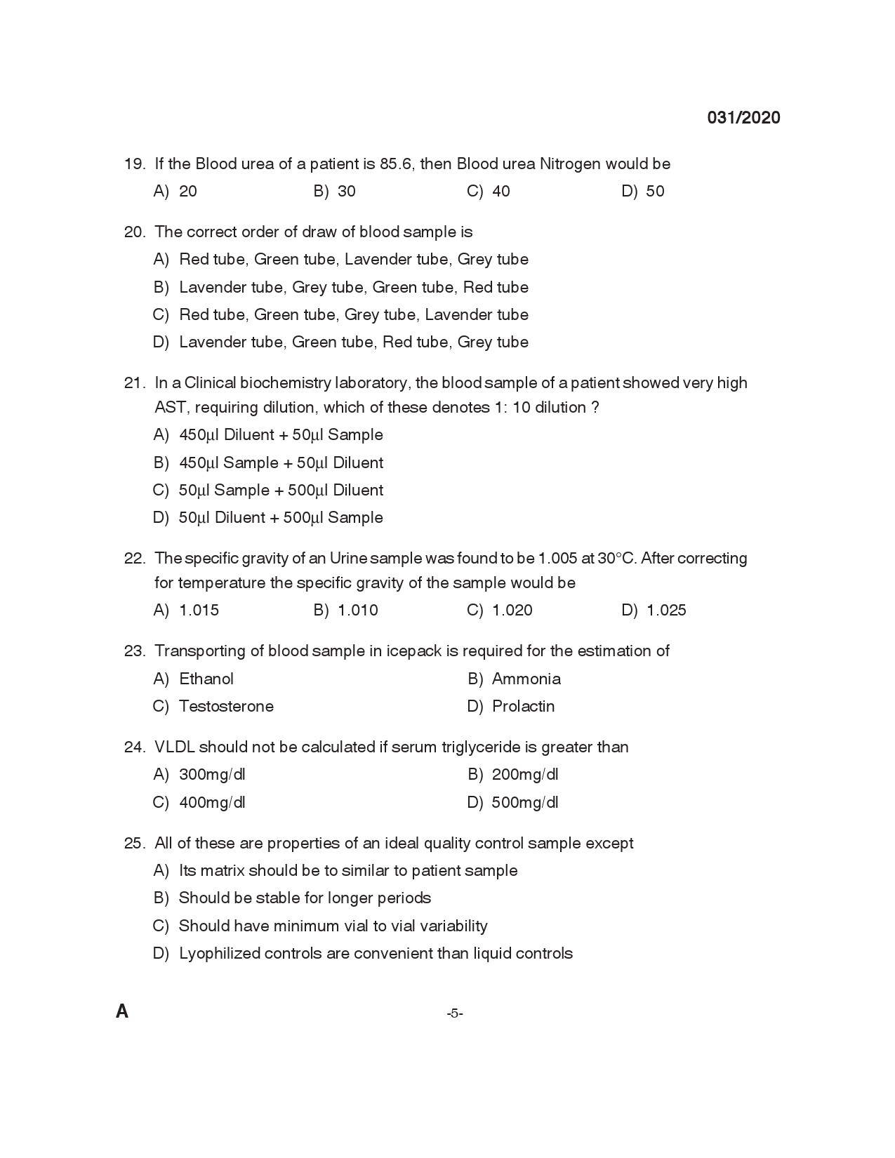 KPSC Blood Bank technician Grade II Exam 2020 Code 0312020 4