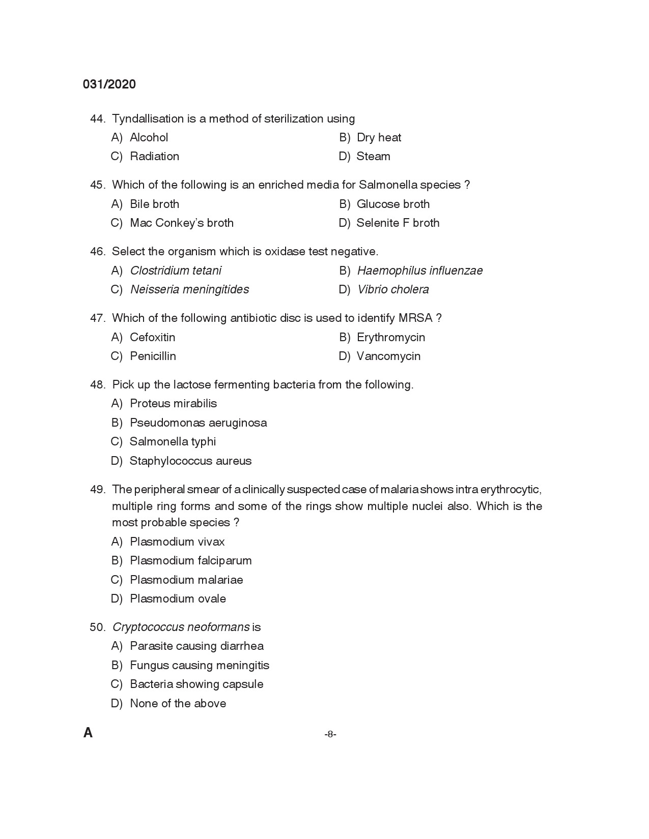 KPSC Blood Bank technician Grade II Exam 2020 Code 0312020 7