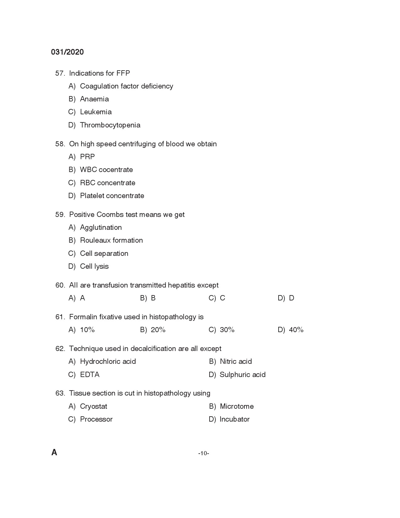 KPSC Blood Bank technician Grade II Exam 2020 Code 0312020 9