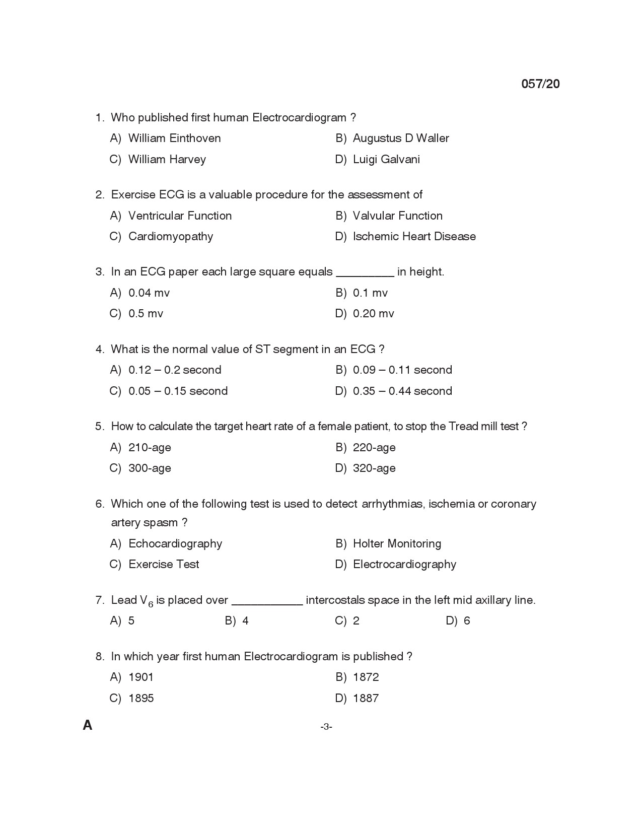 KPSC Cath Lab Technician Exam 2020 Code 0572020 2