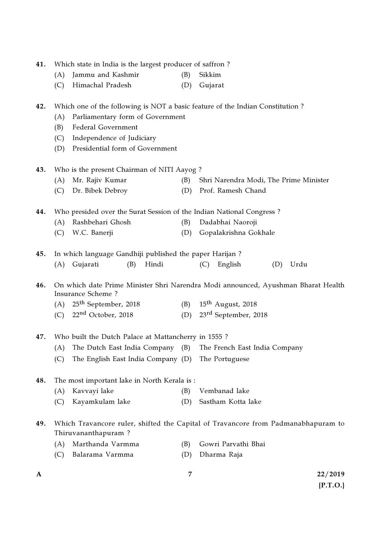 KPSC Chemical Assistant Ground Water Department Exam 2019 Code 0222019 6