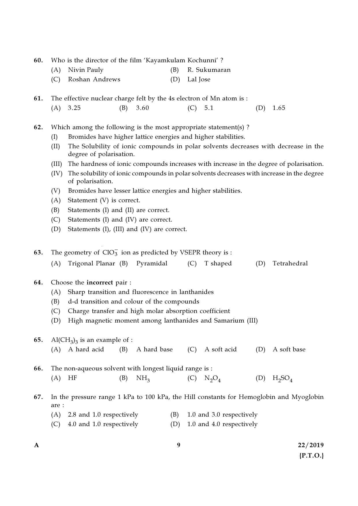 KPSC Chemical Assistant Ground Water Department Exam 2019 Code 0222019 8