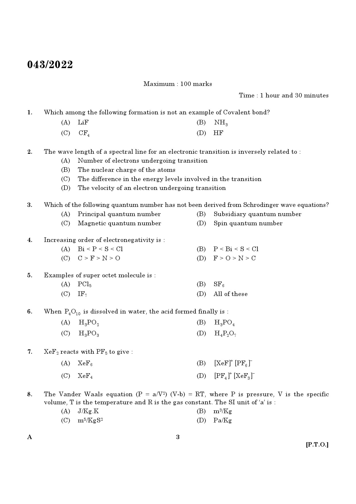 KPSC Chemist Exam 2022 Code 0432022 1