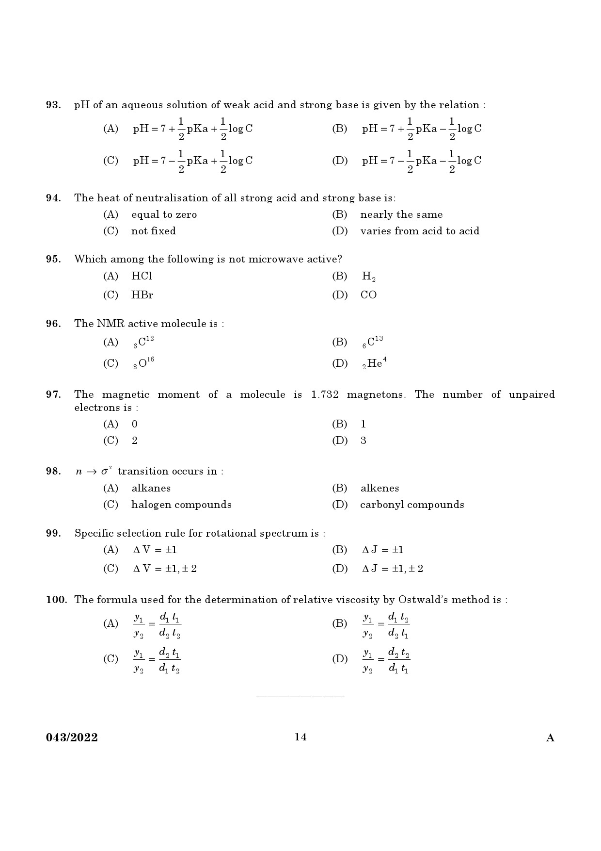 KPSC Chemist Exam 2022 Code 0432022 12