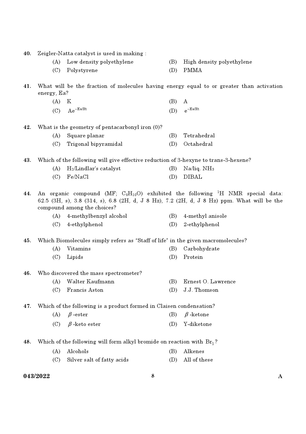 KPSC Chemist Exam 2022 Code 0432022 6