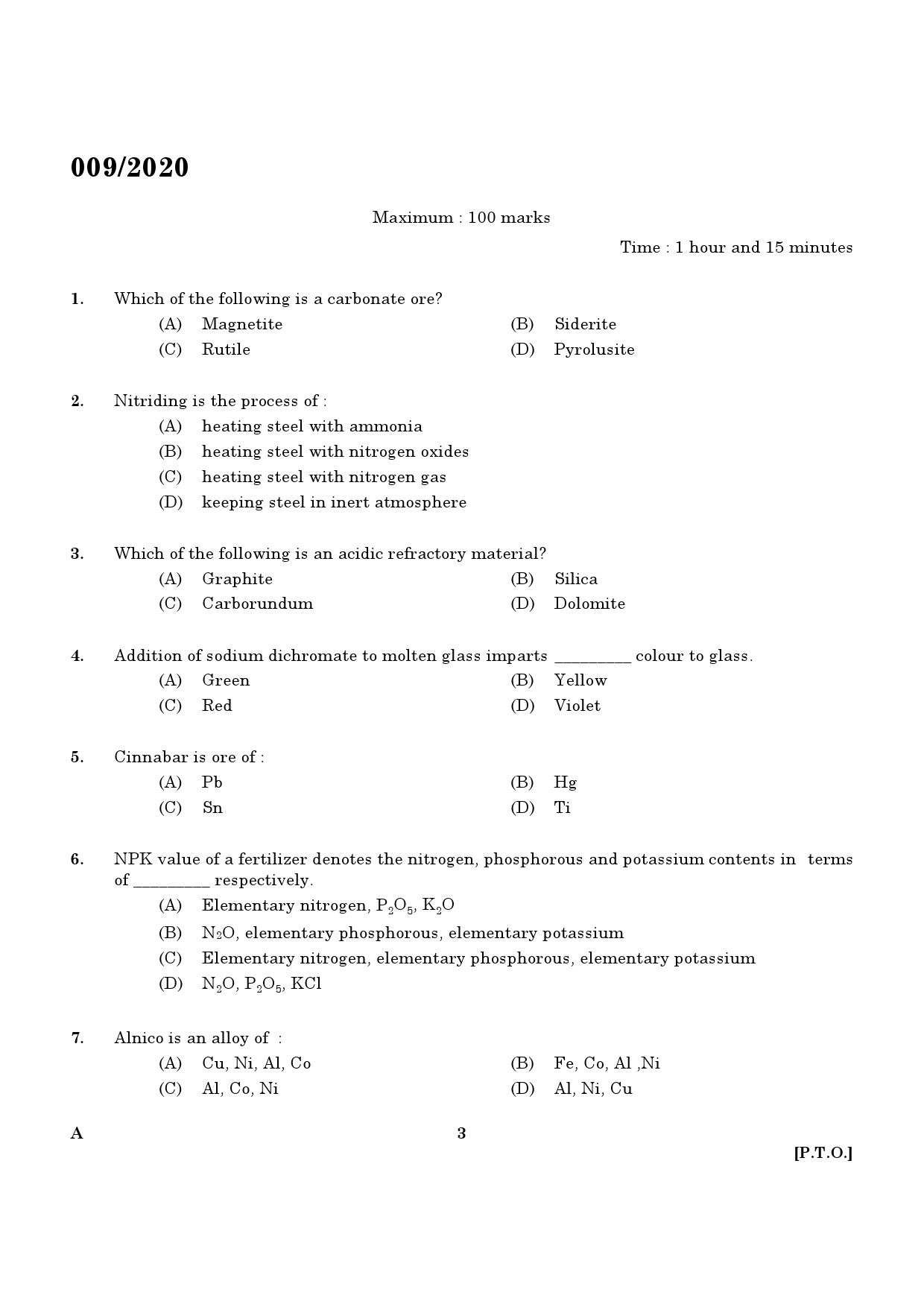 KPSC Chemist In Factories and Boilers Exam 2020 Code 0092020 1