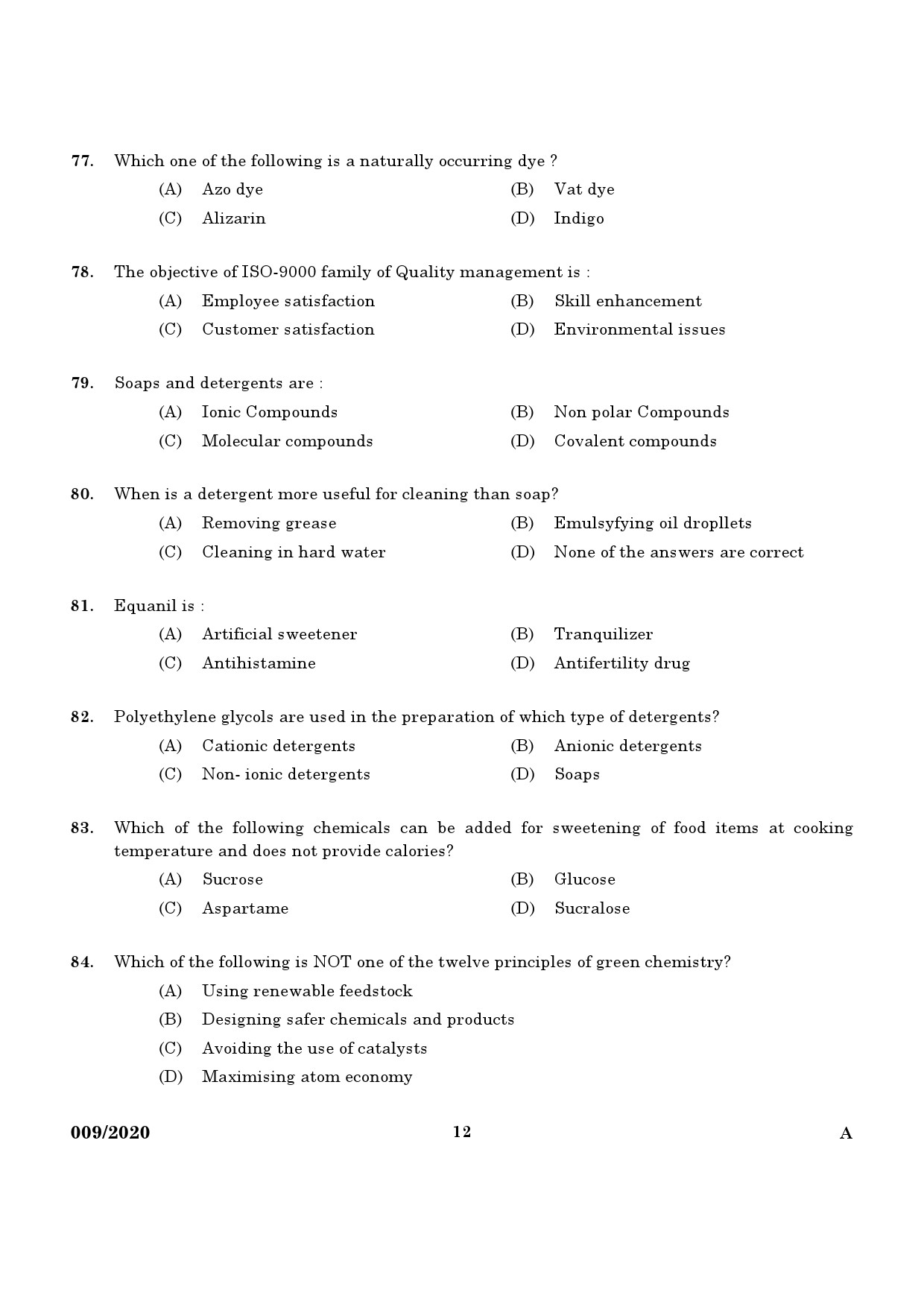 KPSC Chemist In Factories and Boilers Exam 2020 Code 0092020 10