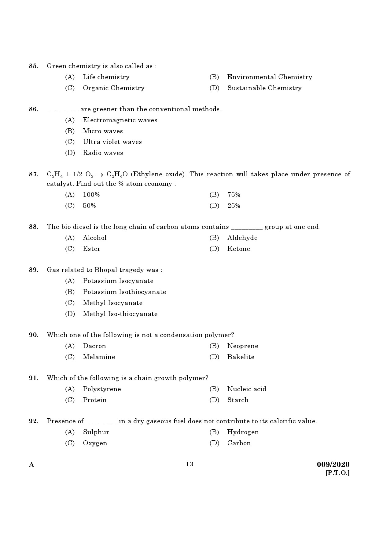 KPSC Chemist In Factories and Boilers Exam 2020 Code 0092020 11