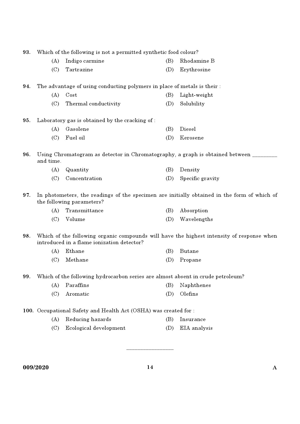 KPSC Chemist In Factories and Boilers Exam 2020 Code 0092020 12